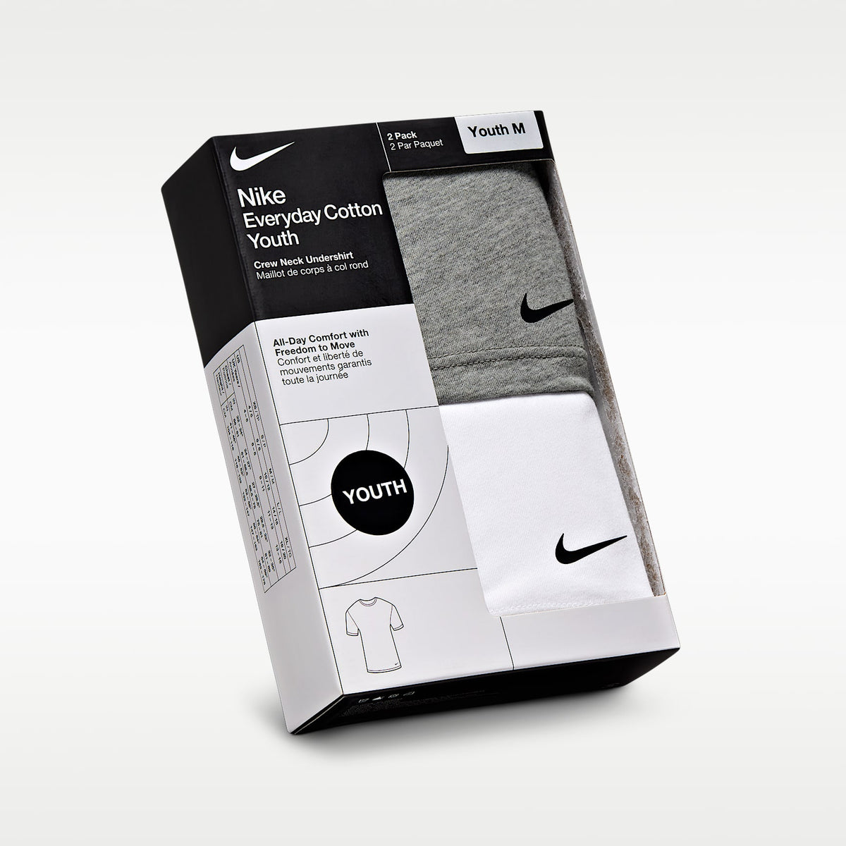 Camisetas interiores de cuello redondo para niños talla grande (paquete de 2) Nike – Blanco/Gris oscuro jaspeado – vista 3