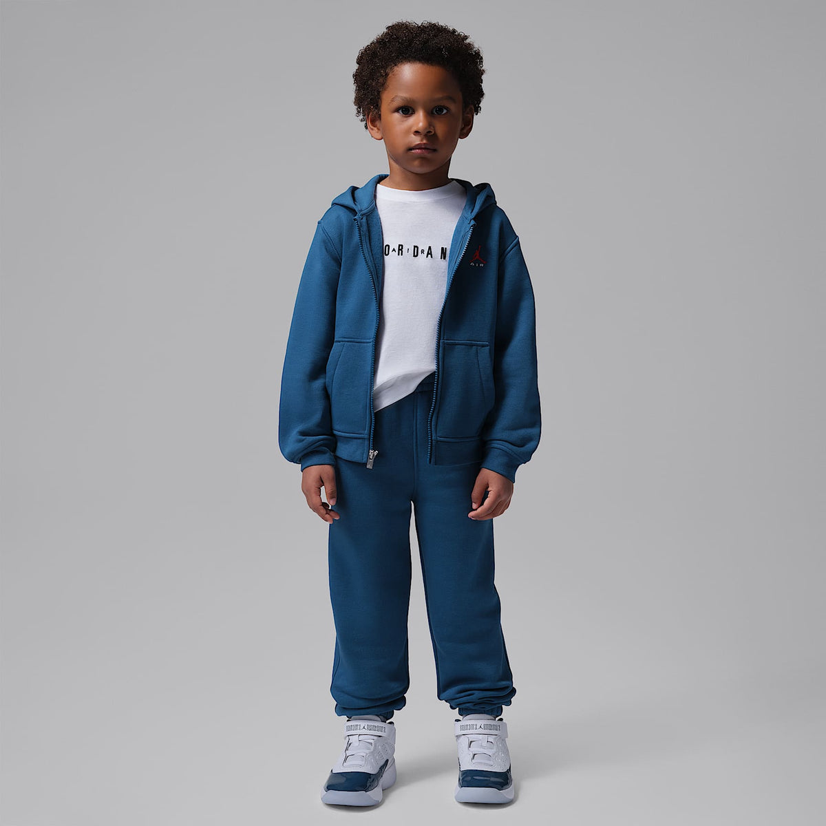 Conjunto de 2 piezas con sudadera con gorro de cierre completo para niños talla pequeña Jordan Brooklyn Fleece – Azul genuino – vista 1