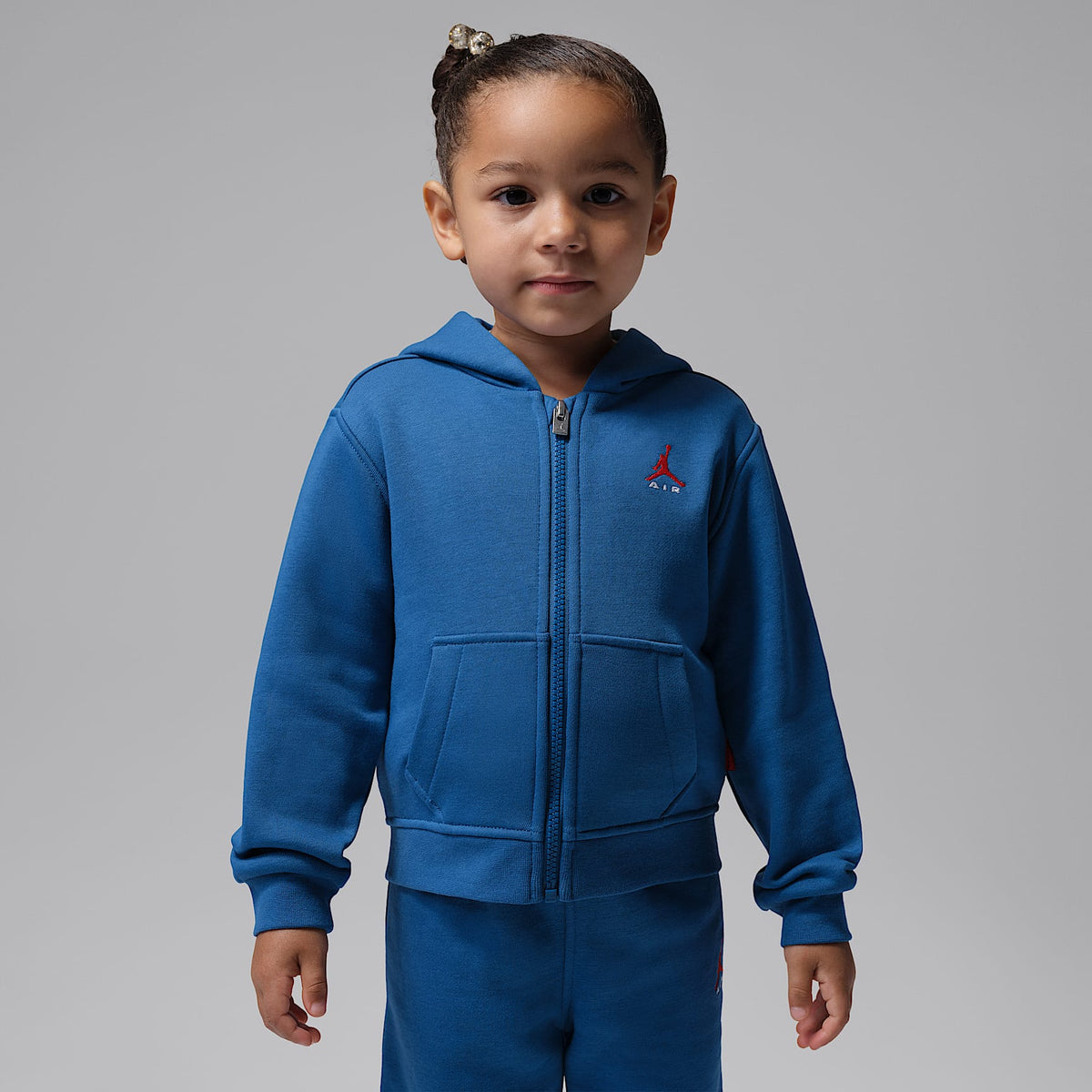 Conjunto de sudadera con gorro de 2 piezas de cierre completo infantil Jordan Brooklyn Fleece – Azul genuino – vista 3
