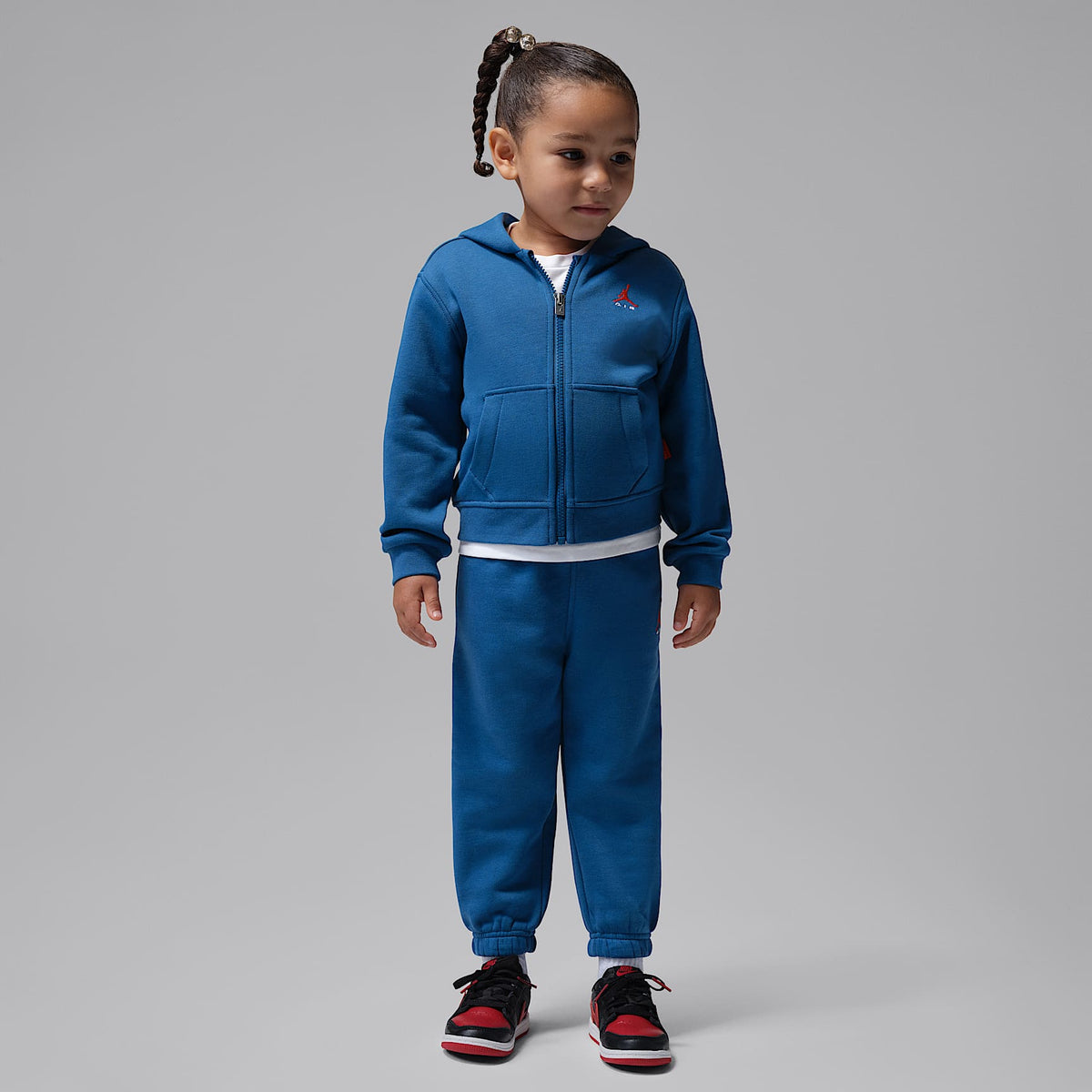 Conjunto de sudadera con gorro de 2 piezas de cierre completo infantil Jordan Brooklyn Fleece – Azul genuino – vista 1