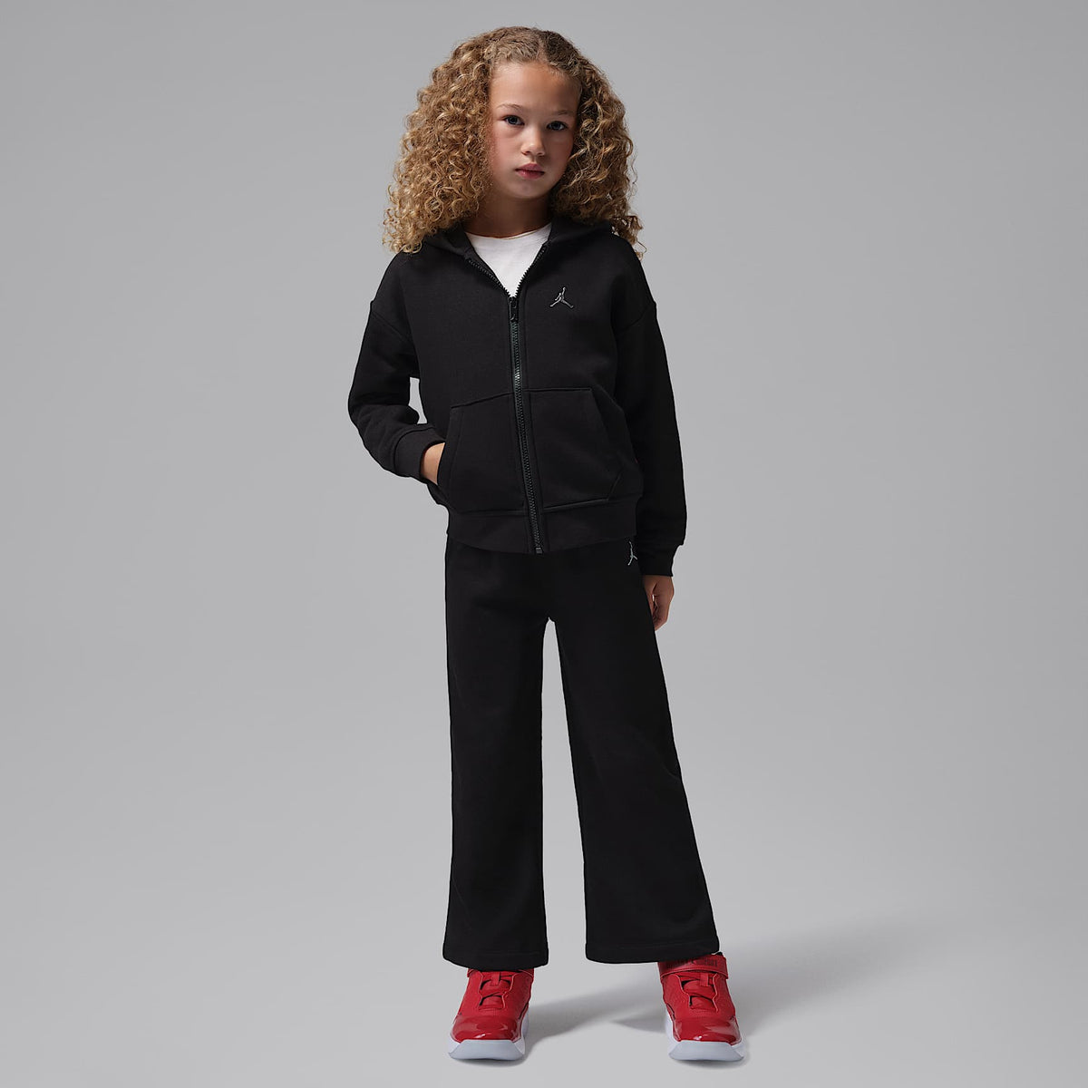 Conjunto de 2 piezas con sudadera con gorro de cierre completo para niños talla pequeña Jordan Brooklyn Fleece – Negro – vista 1