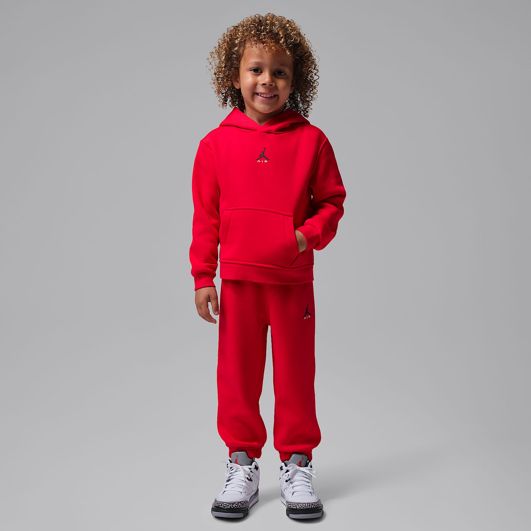 Conjunto de 2 piezas con sudadera con gorro sin cierre infantil Jordan Brooklyn Fleece – Rojo universitario – vista 1