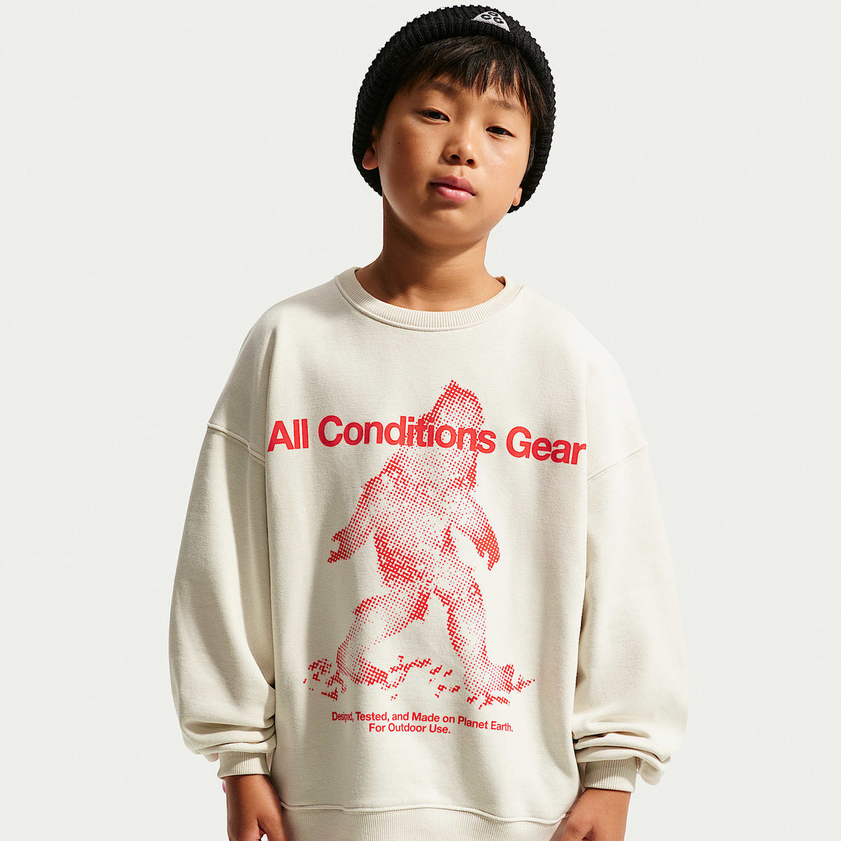 Sudadera de cuello redondo de tejido Fleece Yeti para niños talla grande Nike ACG – Marrón verdoso claro – vista 1