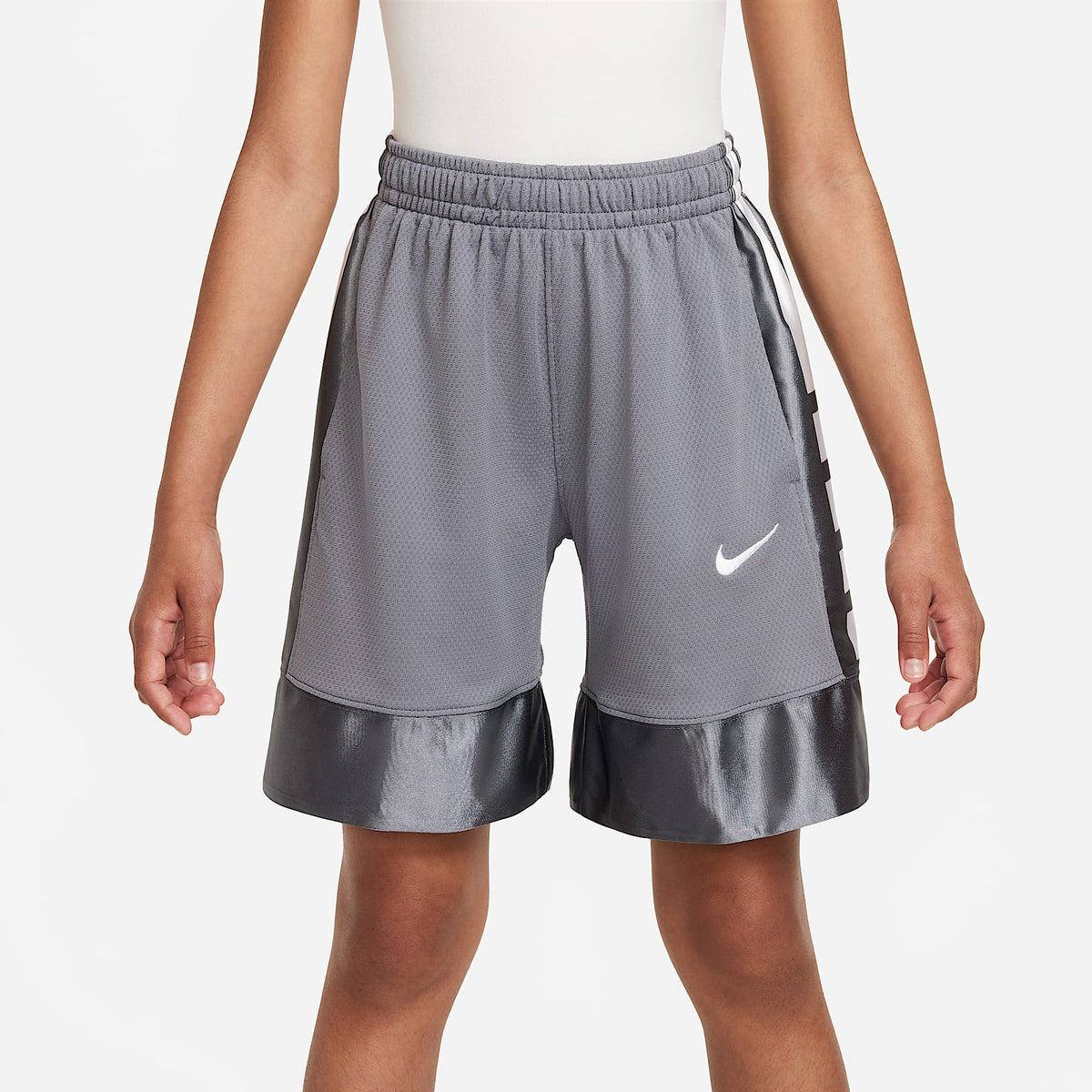 Shorts de básquetbol para niños talla grande Nike Dri-FIT Elite 23 – Gris humo/Blanco – vista 3