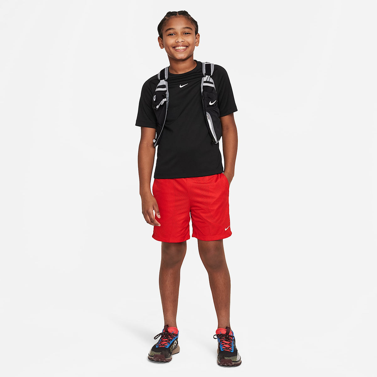 Shorts de malla Dri-FIT para niño talla grande Nike Multi – Rojo universitario/Blanco – vista 6