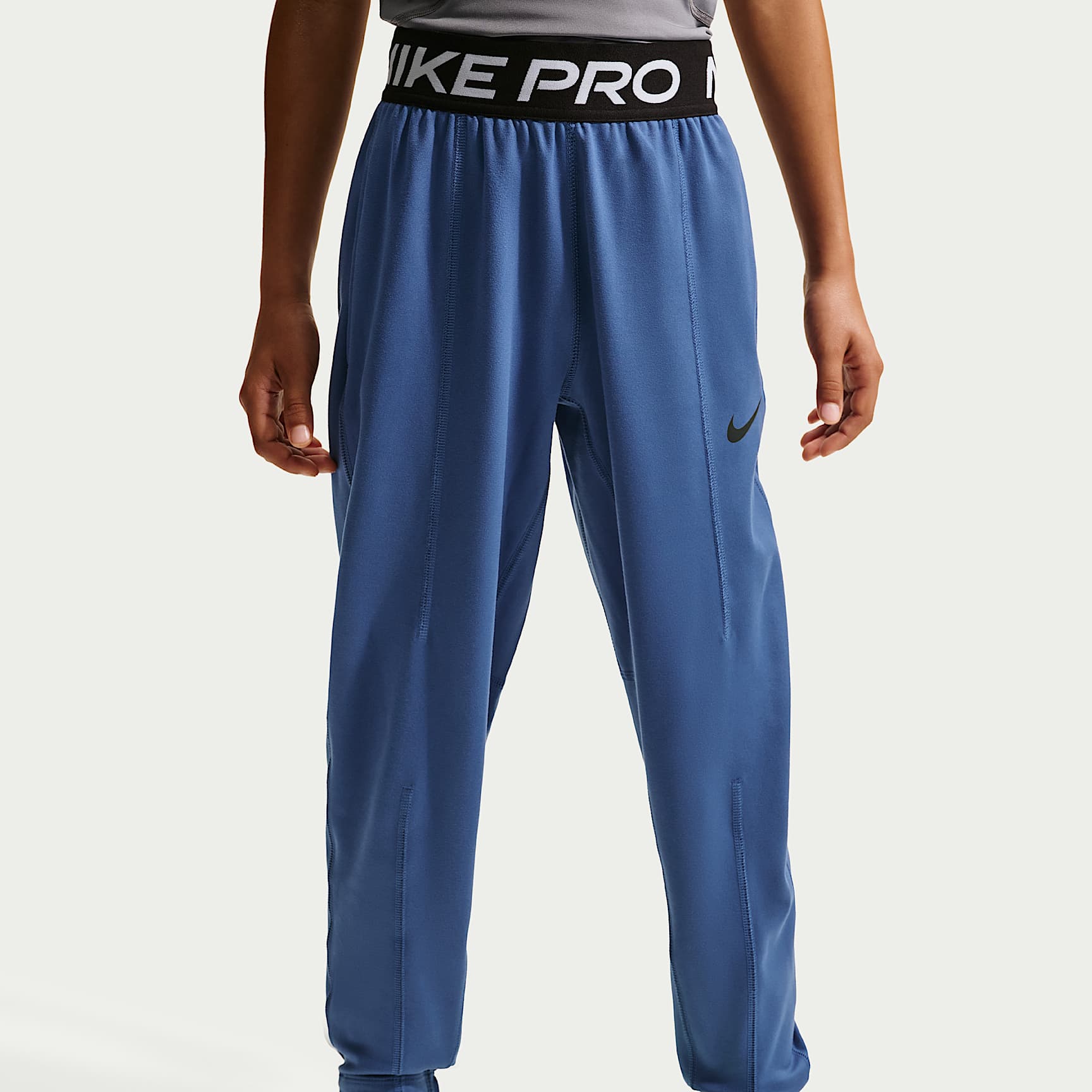 Pants de tejido Fleece Dri-FIT para niño talla grande Nike Pro – Azul marino místico/Blanco/Negro – vista 2