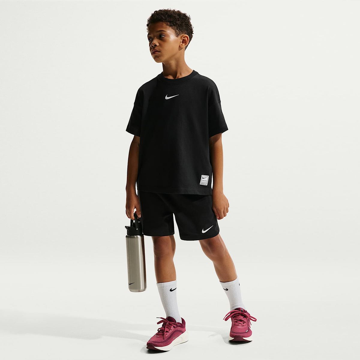 Shorts de tejido Fleece Dri-FIT para niño talla grande Nike Pro – Negro/Blanco/Blanco – vista 1