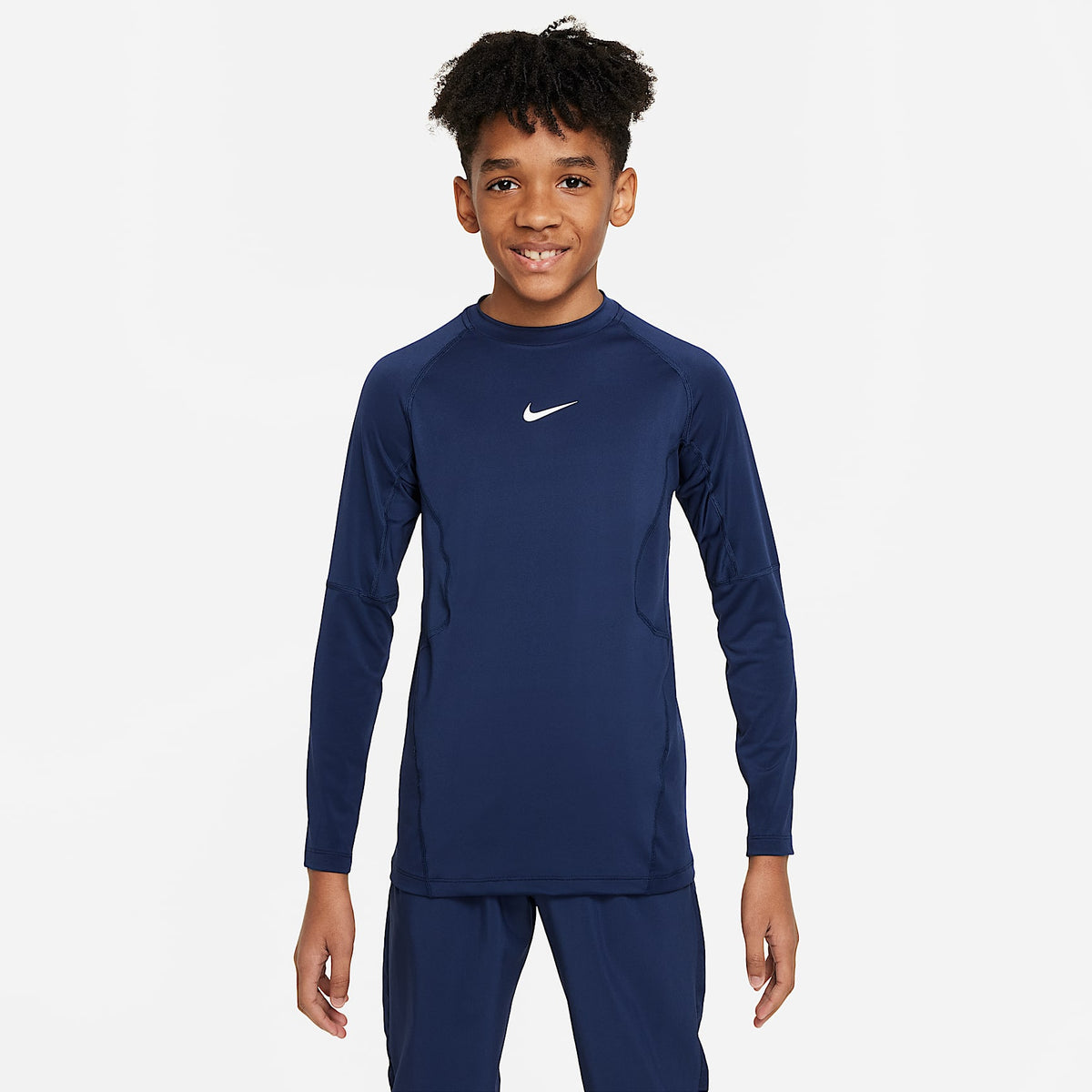 Playera de manga larga Dri-FIT para niño talla grande Nike Pro – Azul marino medianoche/Blanco – vista 1