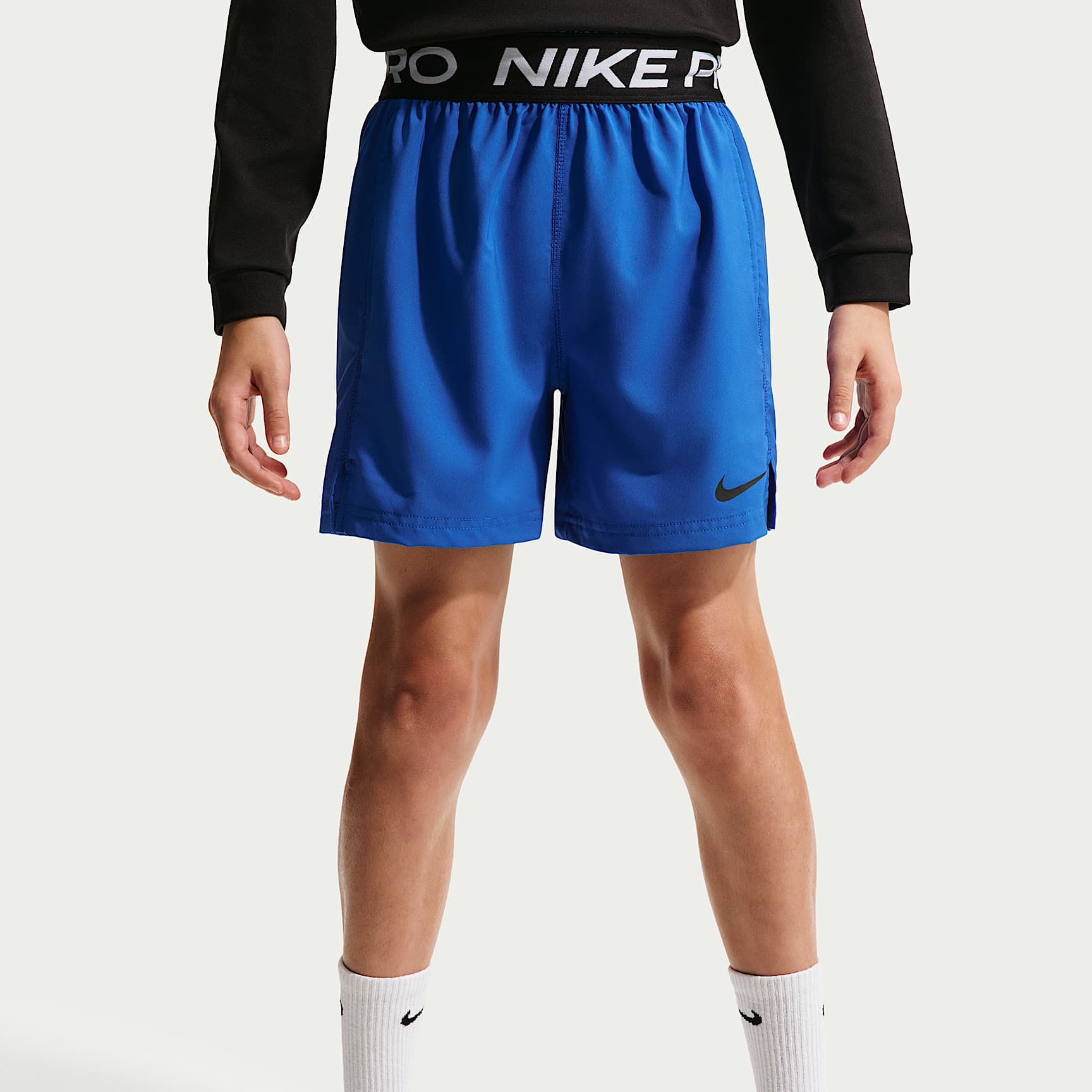 Shorts de entrenamiento Dri-FIT para niño talla grande Nike Pro – Royal juego/Blanco/Negro – vista 2