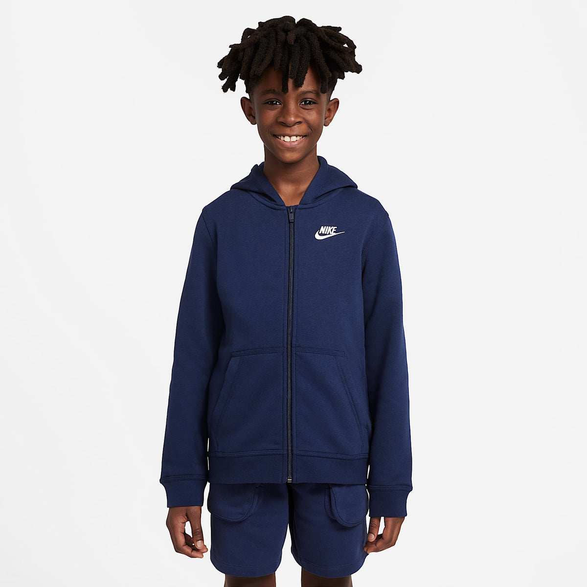Sudadera con gorro de cierre completo para niño talla grande Nike Sportswear Club – Azul marino medianoche/Azul marino medianoche/Blanco – vista 1