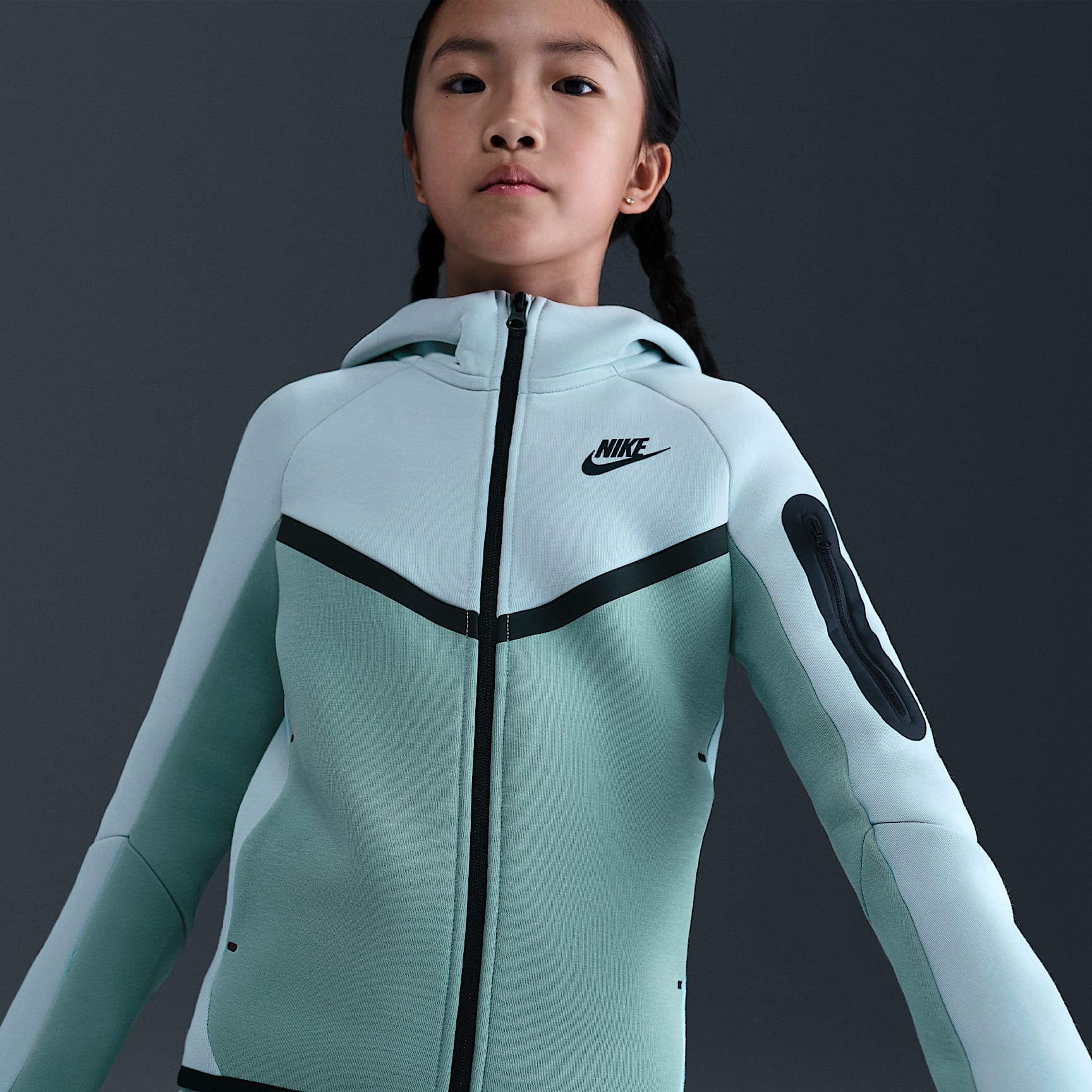 Sudadera con gorro con cierre completo para niños grandes Nike Sportswear Tech Fleece – Plata claro/Cañón/Negro/Negro – vista 2