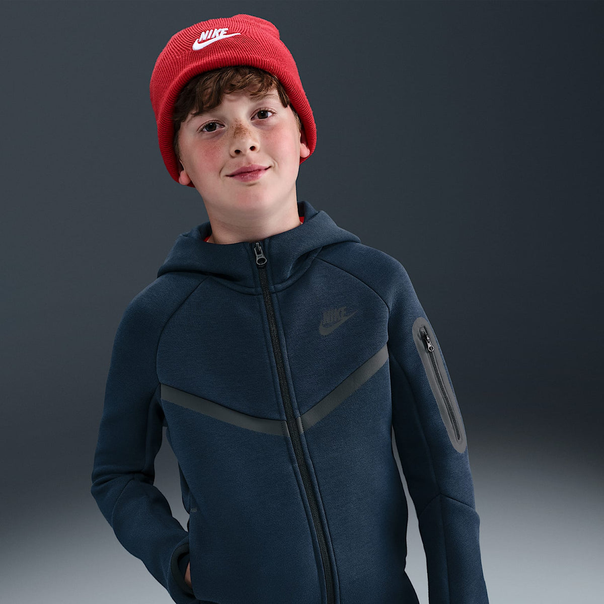 Sudadera con gorro con cierre completo para niños grandes Nike Sportswear Tech Fleece – Obsidiana/Negro/Negro – vista 1