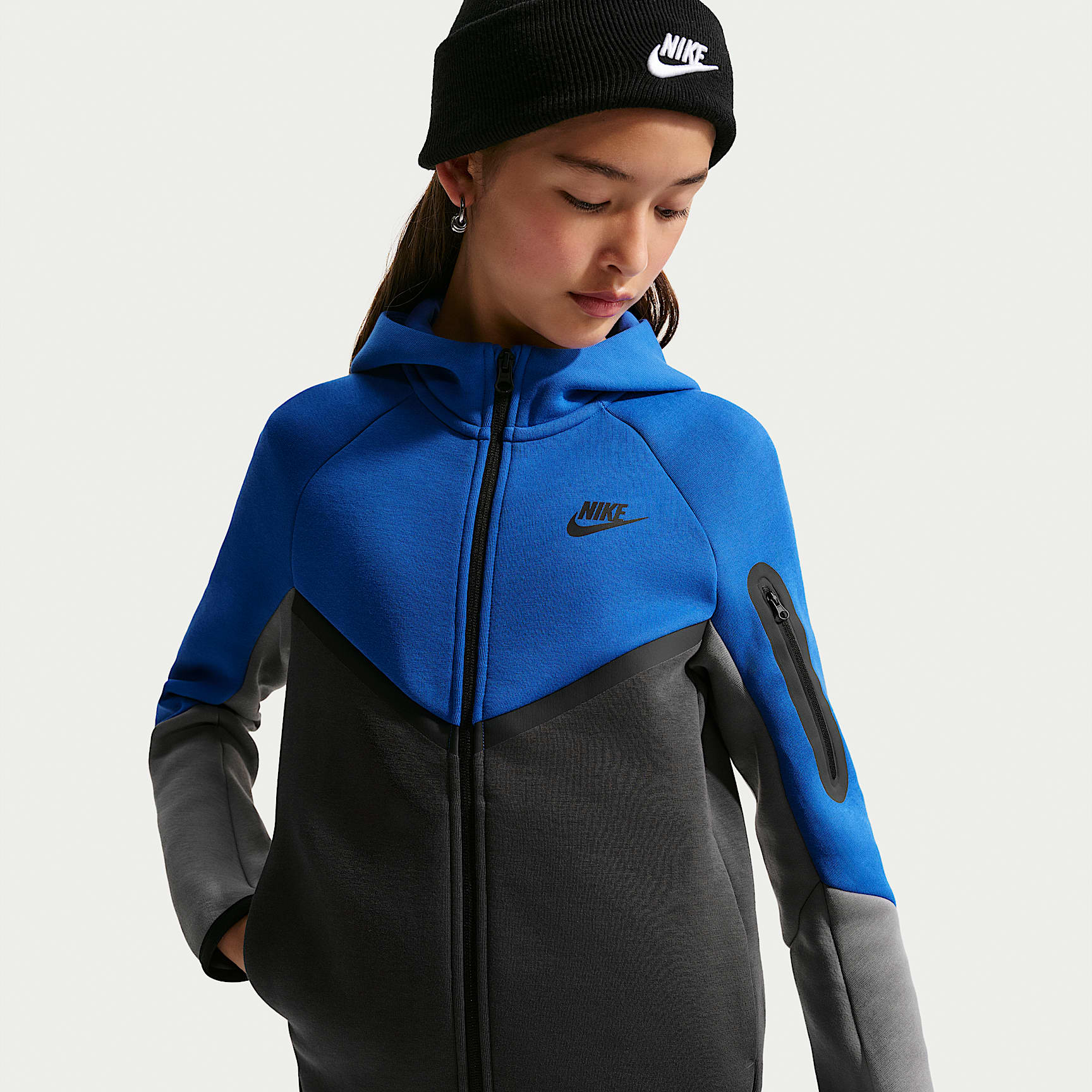 Sudadera con gorro con cierre completo para niños grandes Nike Sportswear Tech Fleece – Royal juego/Antracita/Gris humo/Negro – vista 2