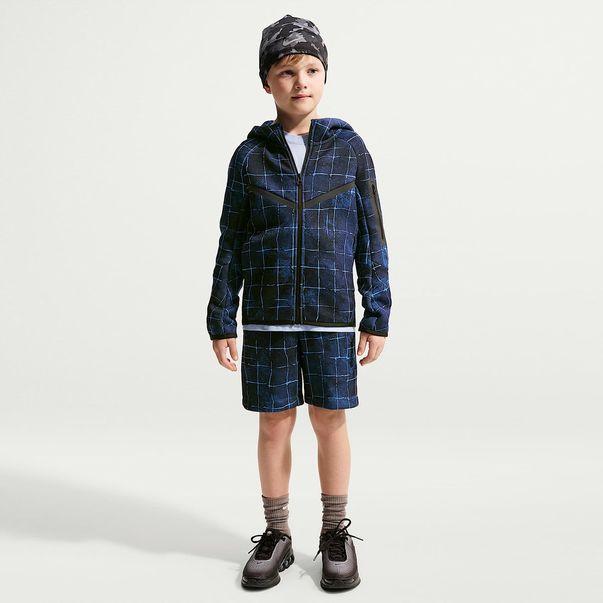 Sudadera con gorro de cierre completo para niño talla grande Nike Sportswear Tech Fleece – Estrella azul/Azul cancha/Negro – vista 4