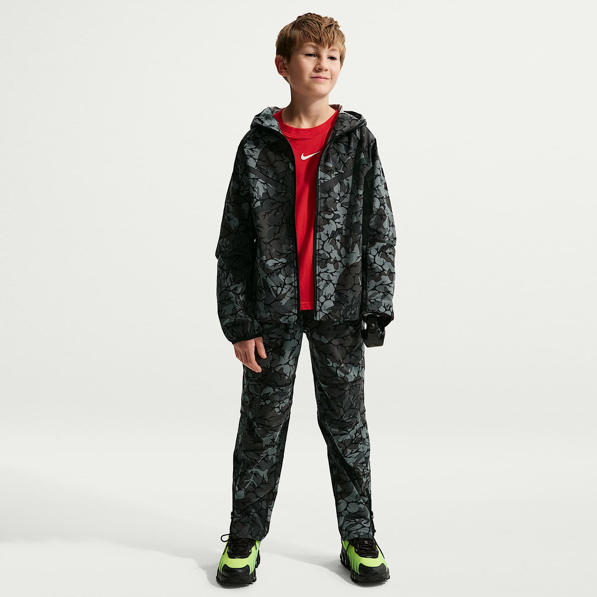 Sudadera con cierre completo Nike Sportswear Tech Woven para niño talla grande – Negro/Negro – vista 4