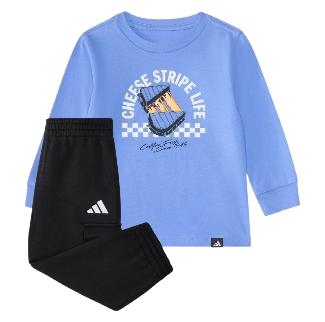 Conjunto de 2 piezas con camiseta gráfica de algodón de manga larga y pantalón jogger cargo con cintura elástica