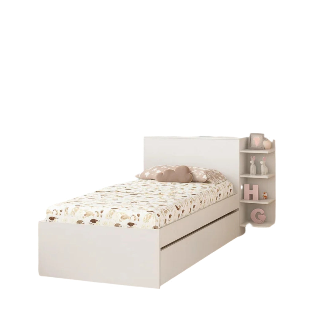 Cama Nido Multifuncional Gea Blanca 218x123x91cm con Estantes laterales y Cabecero con Almacenamiento