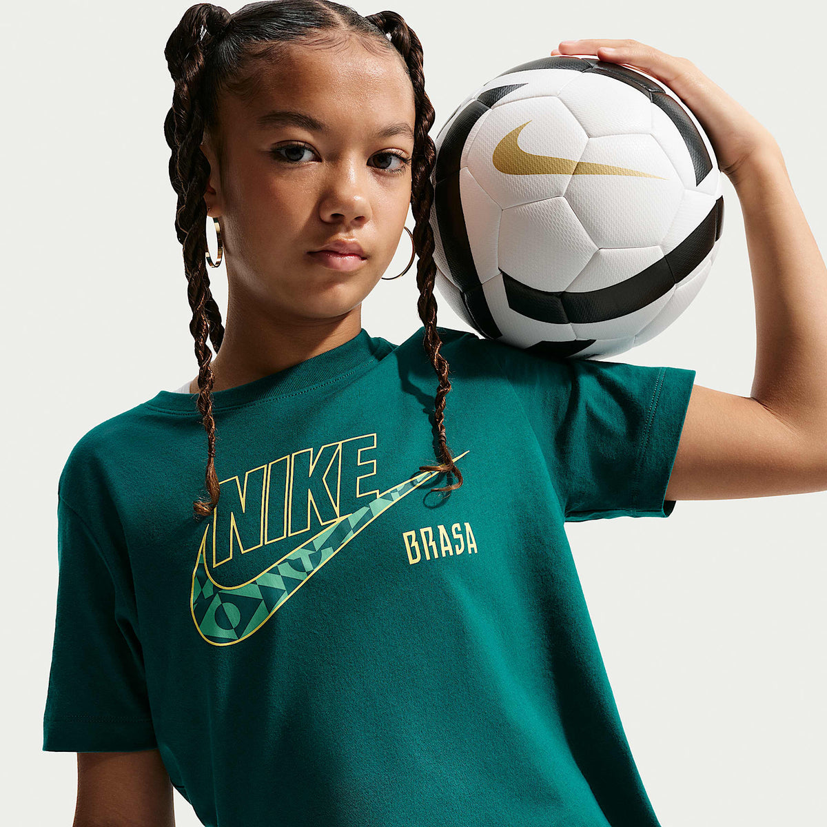 Playera de fútbol Nike para niños talla grande Brazil – Azul verdoso geoda – vista 3