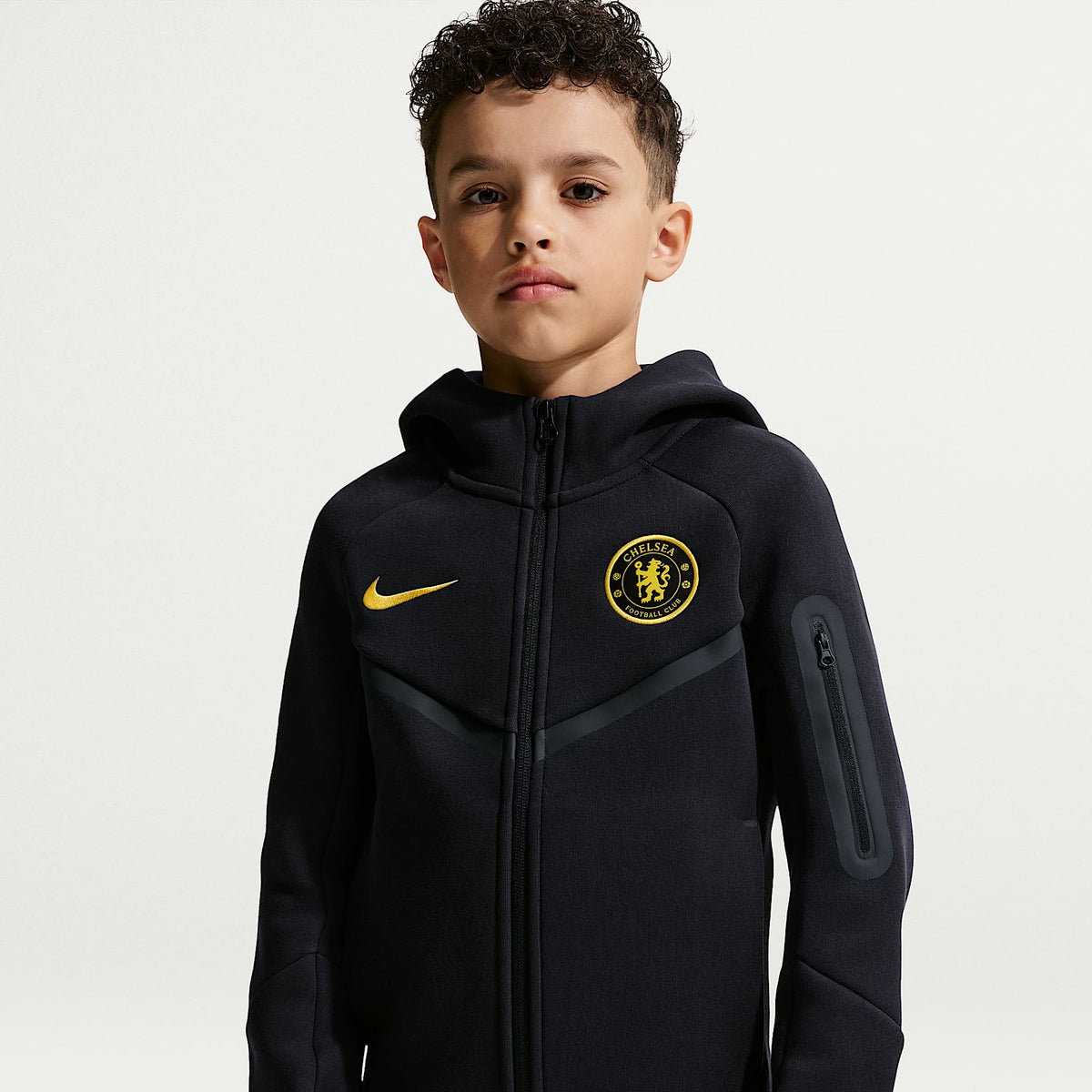 Sudadera con gorro de fútbol Nike de cierre completo para niño talla grande Chelsea FC Tech Fleece – Azul campo de juego/Oro medio oeste – vista 1