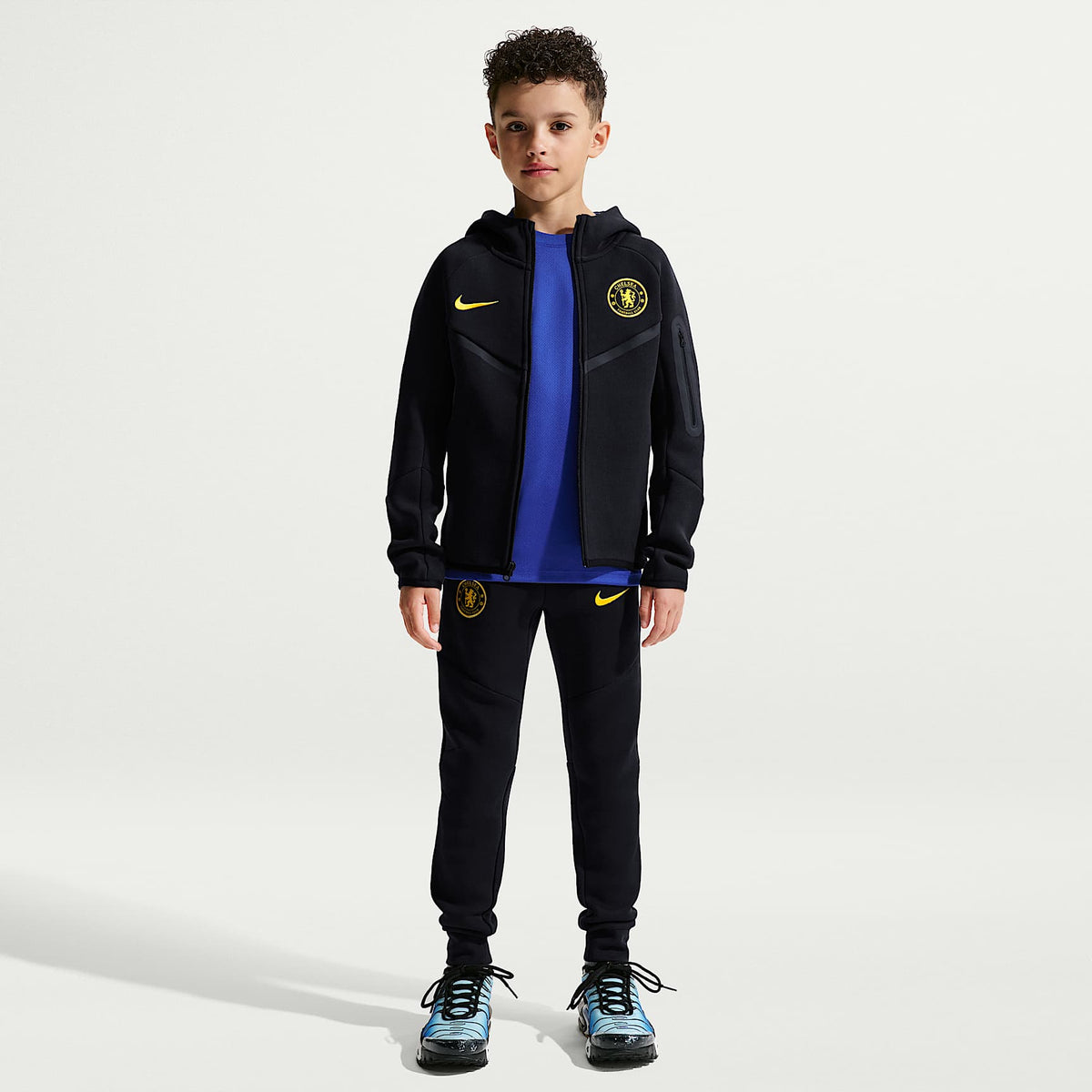 Sudadera con gorro de fútbol Nike de cierre completo para niño talla grande Chelsea FC Tech Fleece – Azul campo de juego/Oro medio oeste – vista 4