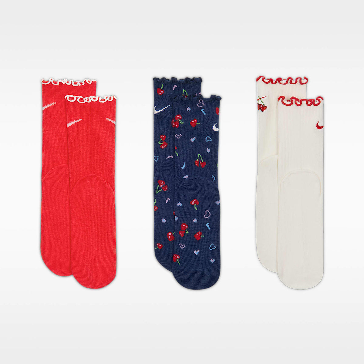 Microcalcetas con diseño de cerezas con dobladillo ondulado para niños (3 pares) Nike – Multicolor/Perla suave/Azul – vista 3