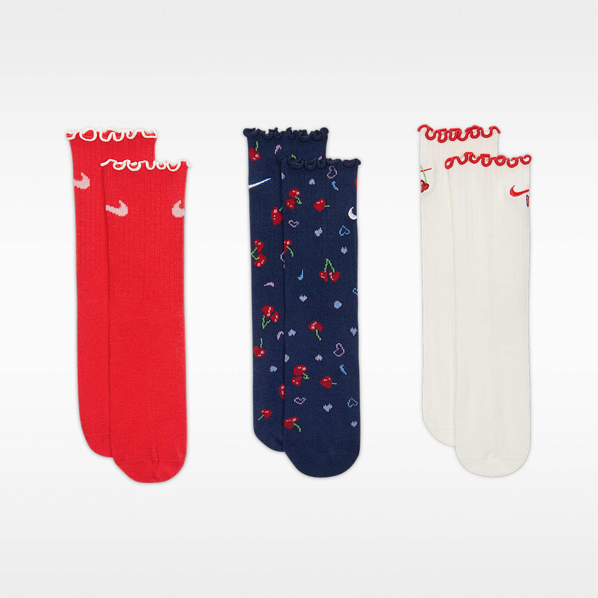 Microcalcetas con diseño de cerezas con dobladillo ondulado para niños (3 pares) Nike – Multicolor/Perla suave/Azul – vista 2