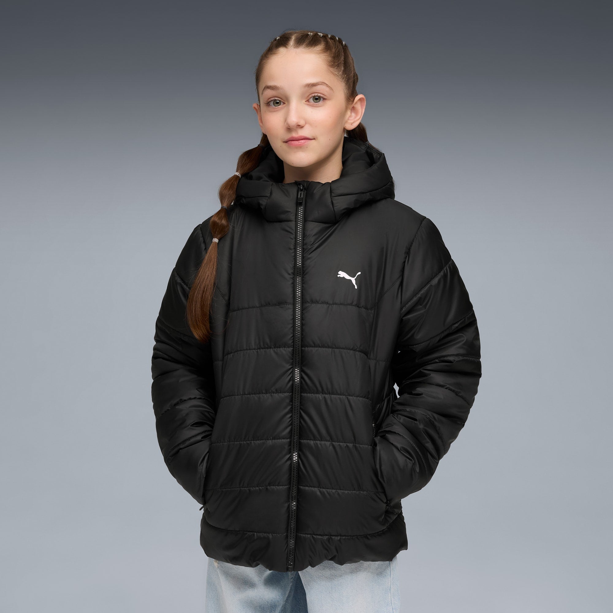 Chamarra acolchada con capucha juvenil Essentials – PUMA BLACK – vista 1