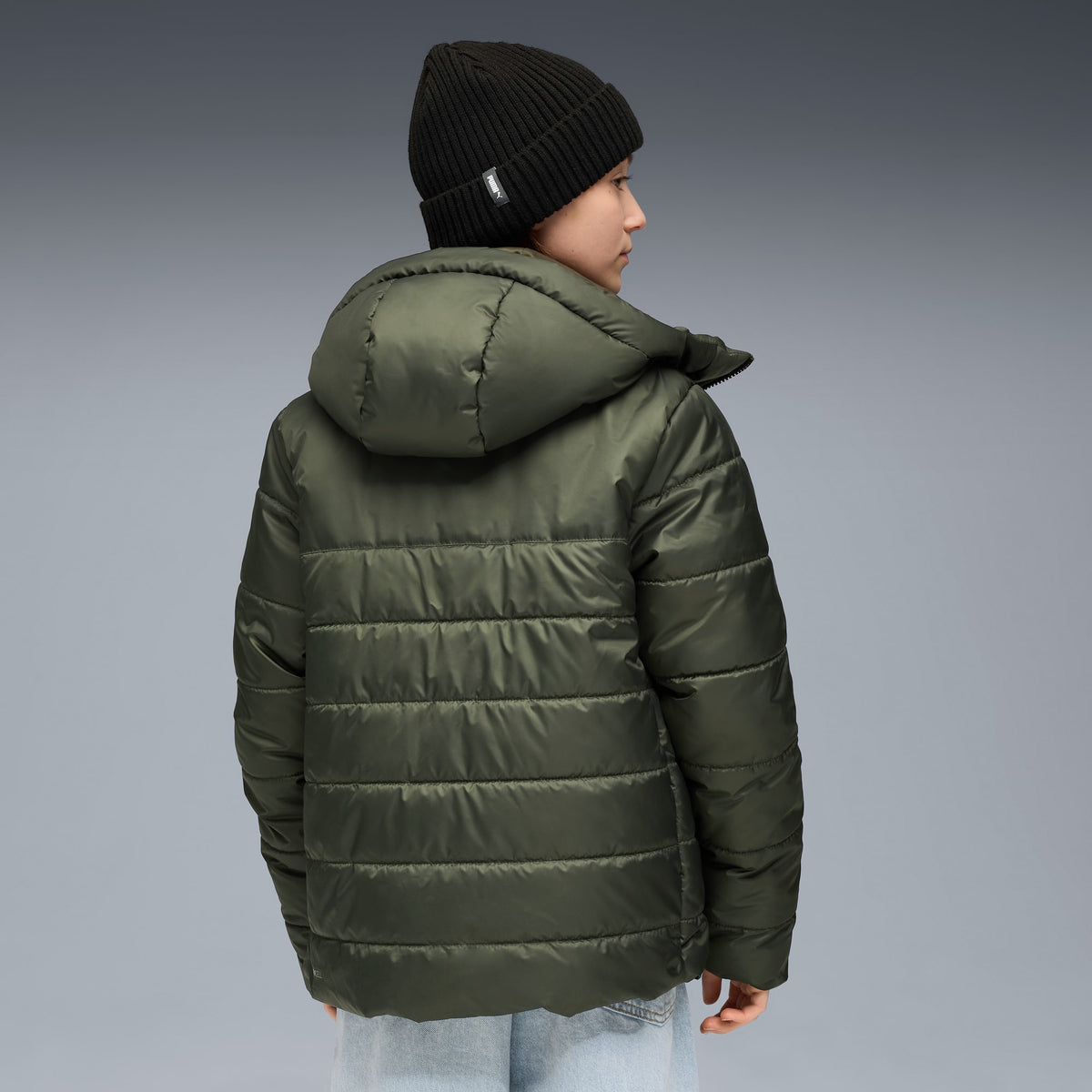 Chamarra acolchada con capucha juvenil Essentials – Dark Olive – vista 4