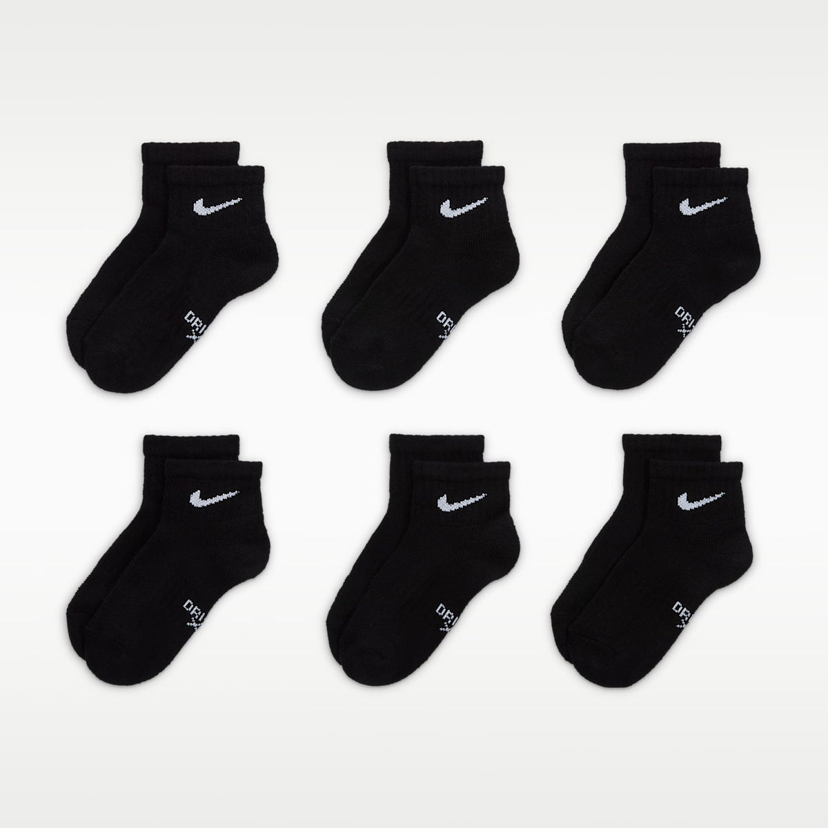 Calcetines al tobillo Dri-FIT para niños (6 pares) Nike Performance Basics – Negro – vista 2