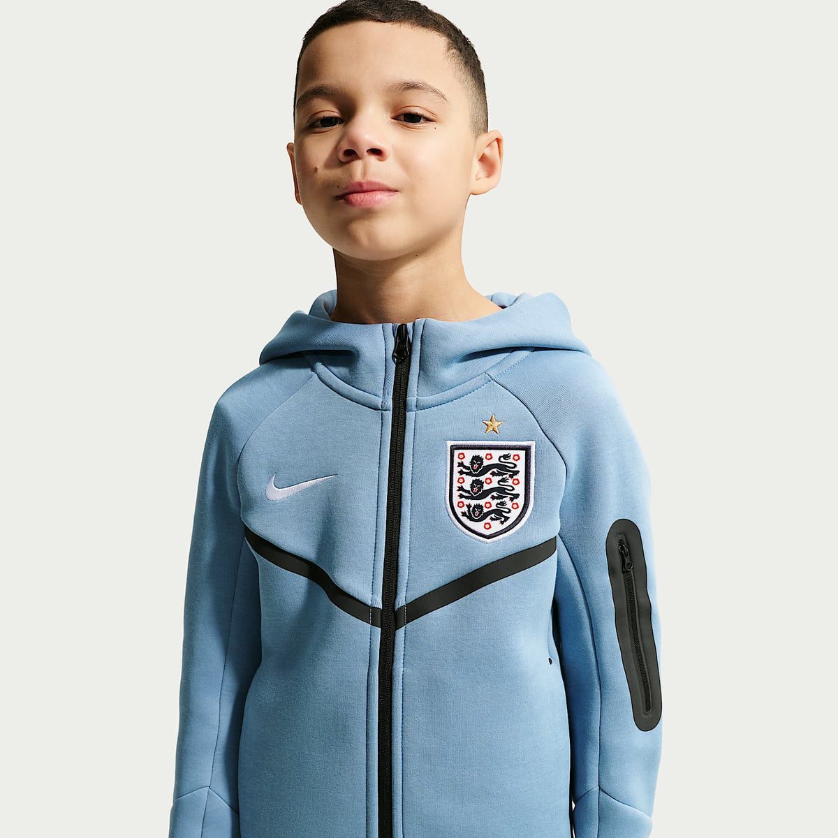 Sudadera con gorro de fútbol Nike de cierre completo para niños talla grande England Tech Fleece – Azul de trabajo/Blanco – vista 1