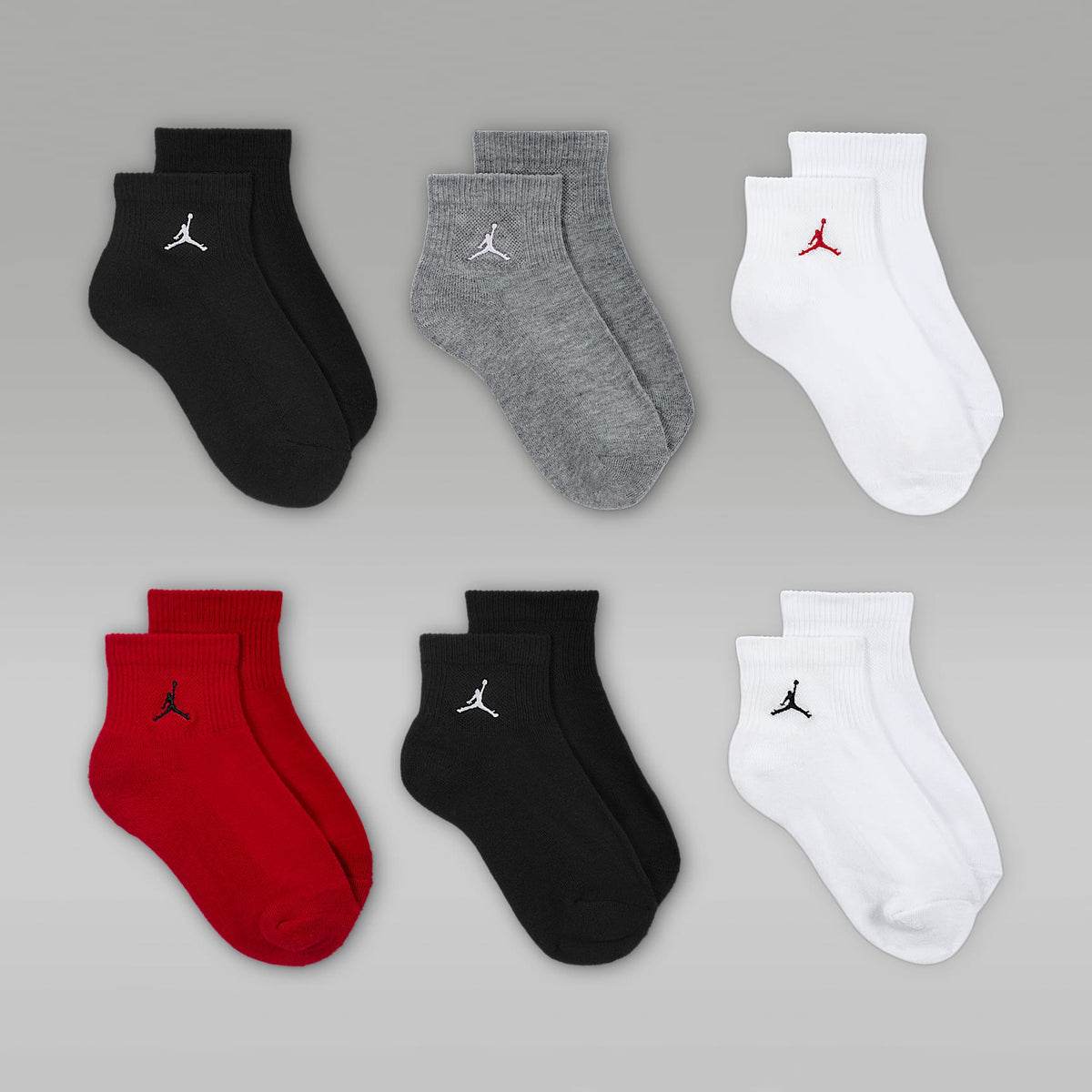 Calcetines al tobillo para niños (6 pares) Jordan Everyday Essentials – Multicolor/Rojo gimnasio/Negro – vista 3