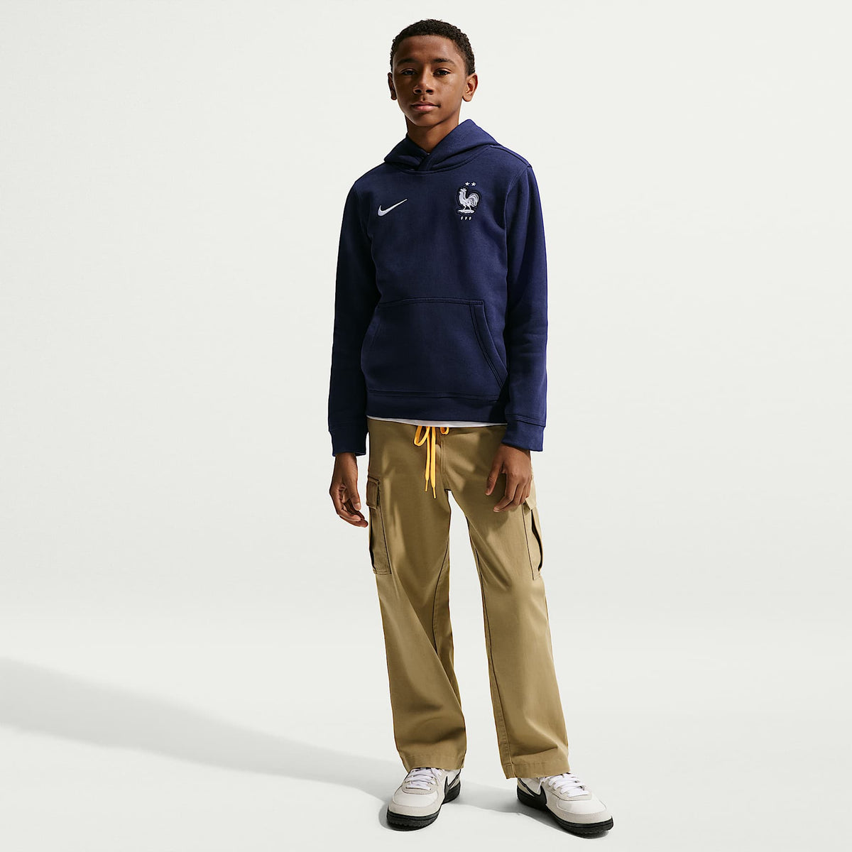 Sudadera con gorro sin cierre de fútbol Nike para niño talla grande FFF Club – Azul oscuro/Blanco – vista 4