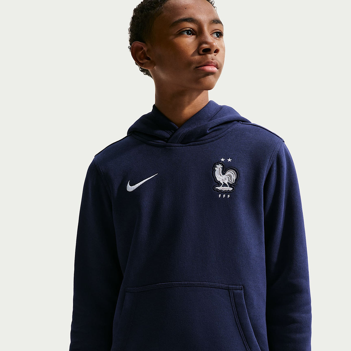 Sudadera con gorro sin cierre de fútbol Nike para niño talla grande FFF Club – Azul oscuro/Blanco – vista 1