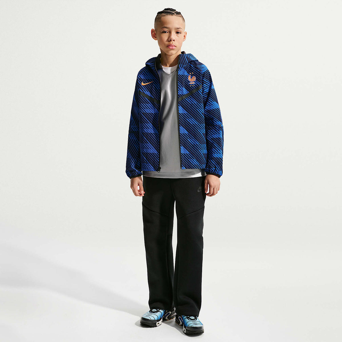 Chamarra de fútbol Nike de cierre completo Francia Tech para niños talla grande – Royal juego/Cobre metálico – vista 4