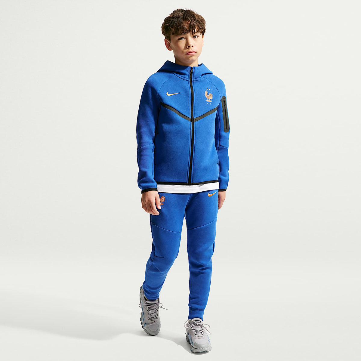 Sudadera con gorro de fútbol Nike de cierre completo para niños talla grande Francia Tech Fleece – Royal juego/Cobre metálico – vista 4