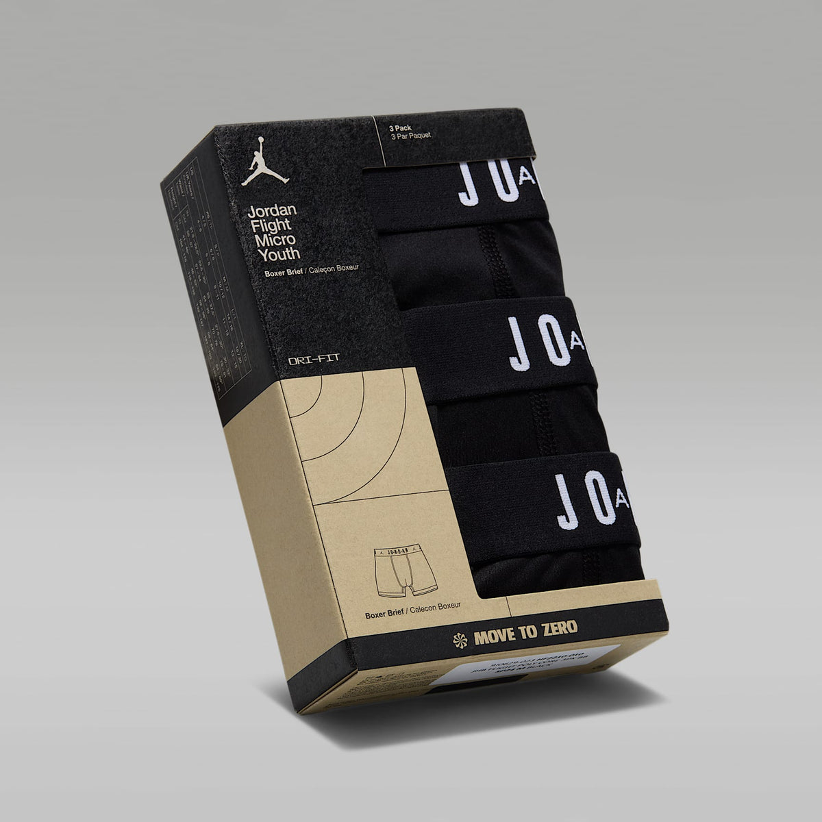 Ropa interior Flight Poly Core Dri-FIT para niños talla grande (3 pares) Jordan – Negro – vista 5