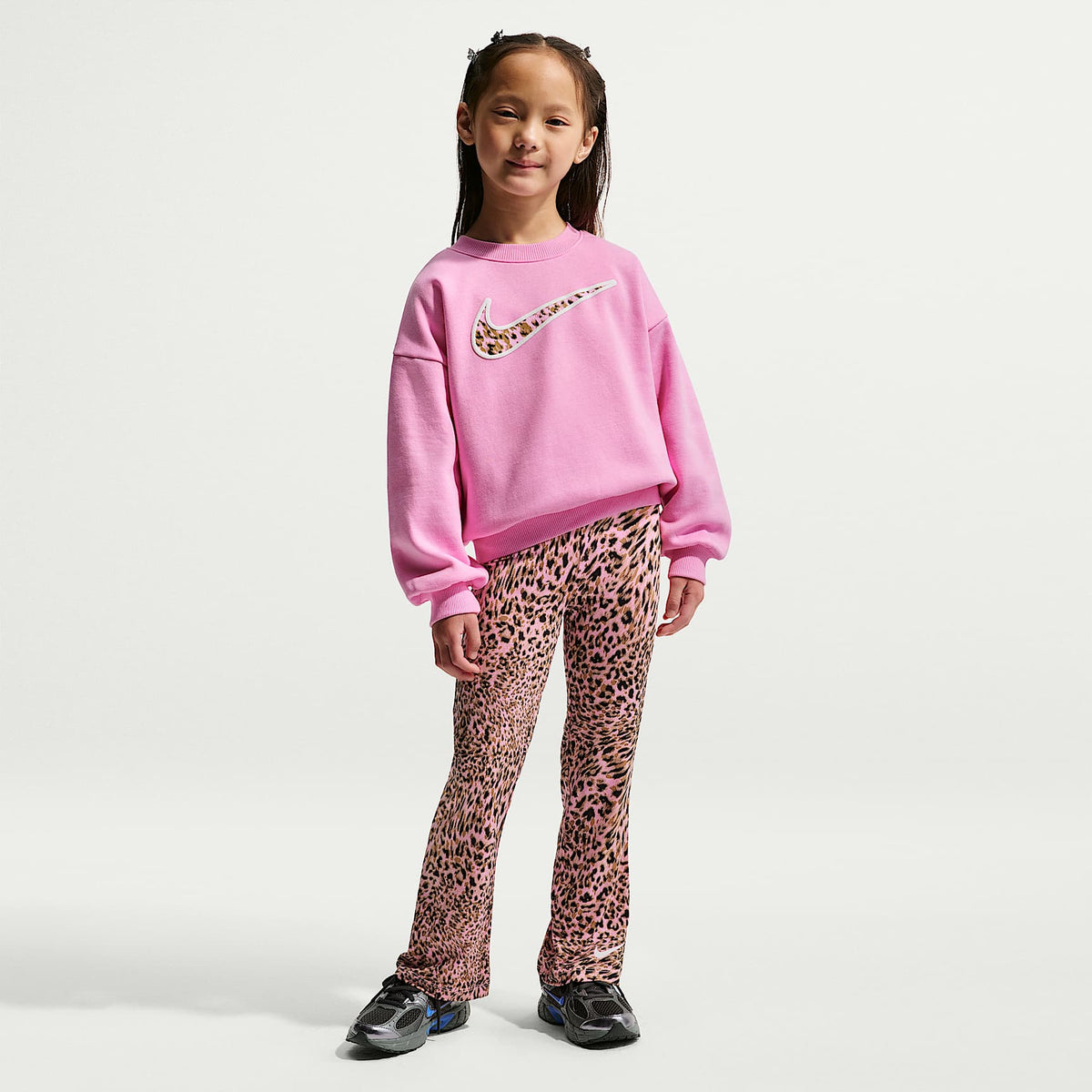 Conjunto de leggings estampados y sudadera de cuello redondo para niños talla pequeña Nike – Rosa amanecer – vista 1