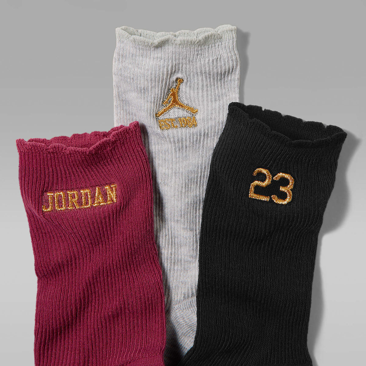 Calcetas con borde ondulado para niños (3 pares) Jordan – Remolacha dulce – vista 2