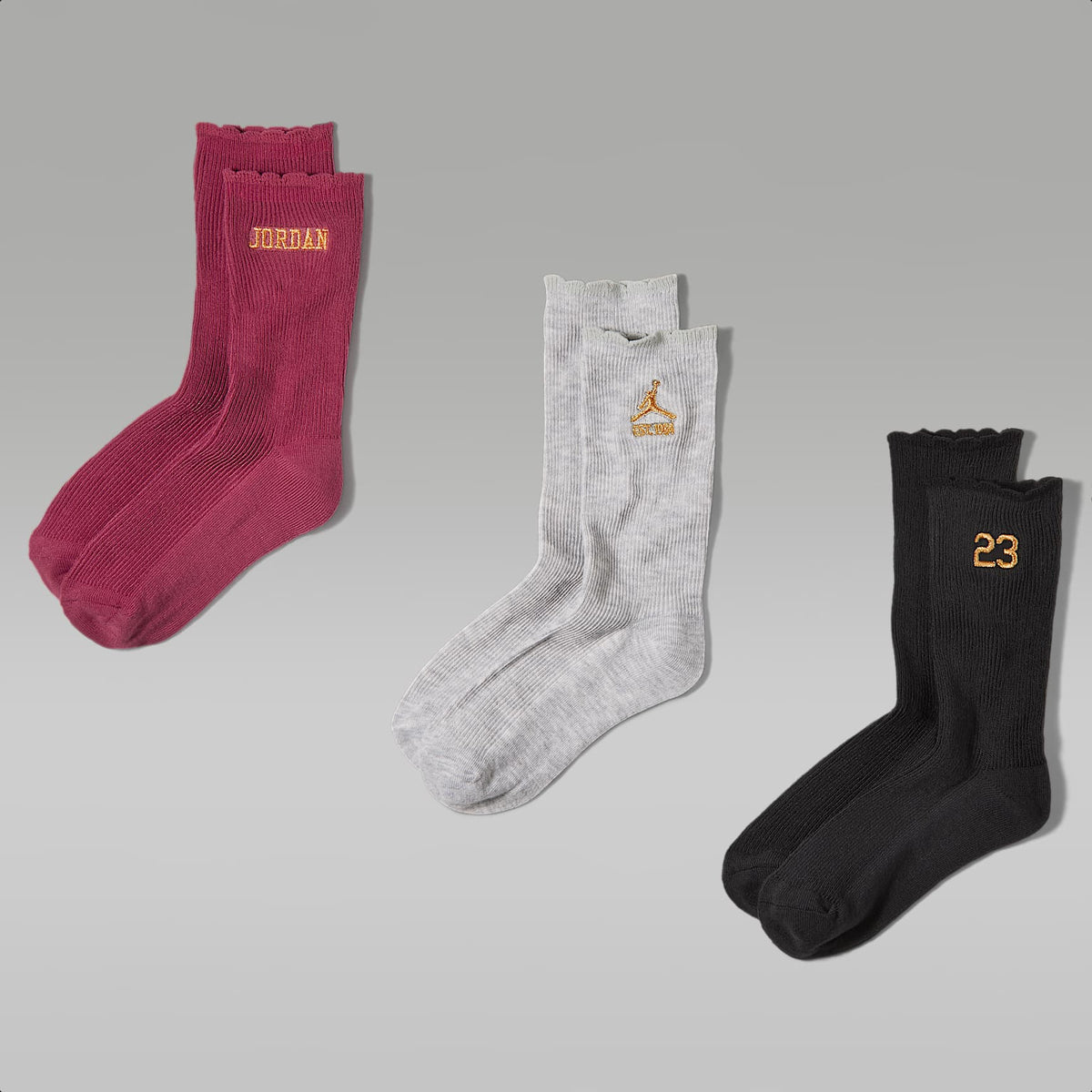 Calcetas con borde ondulado para niños (3 pares) Jordan – Remolacha dulce – vista 1