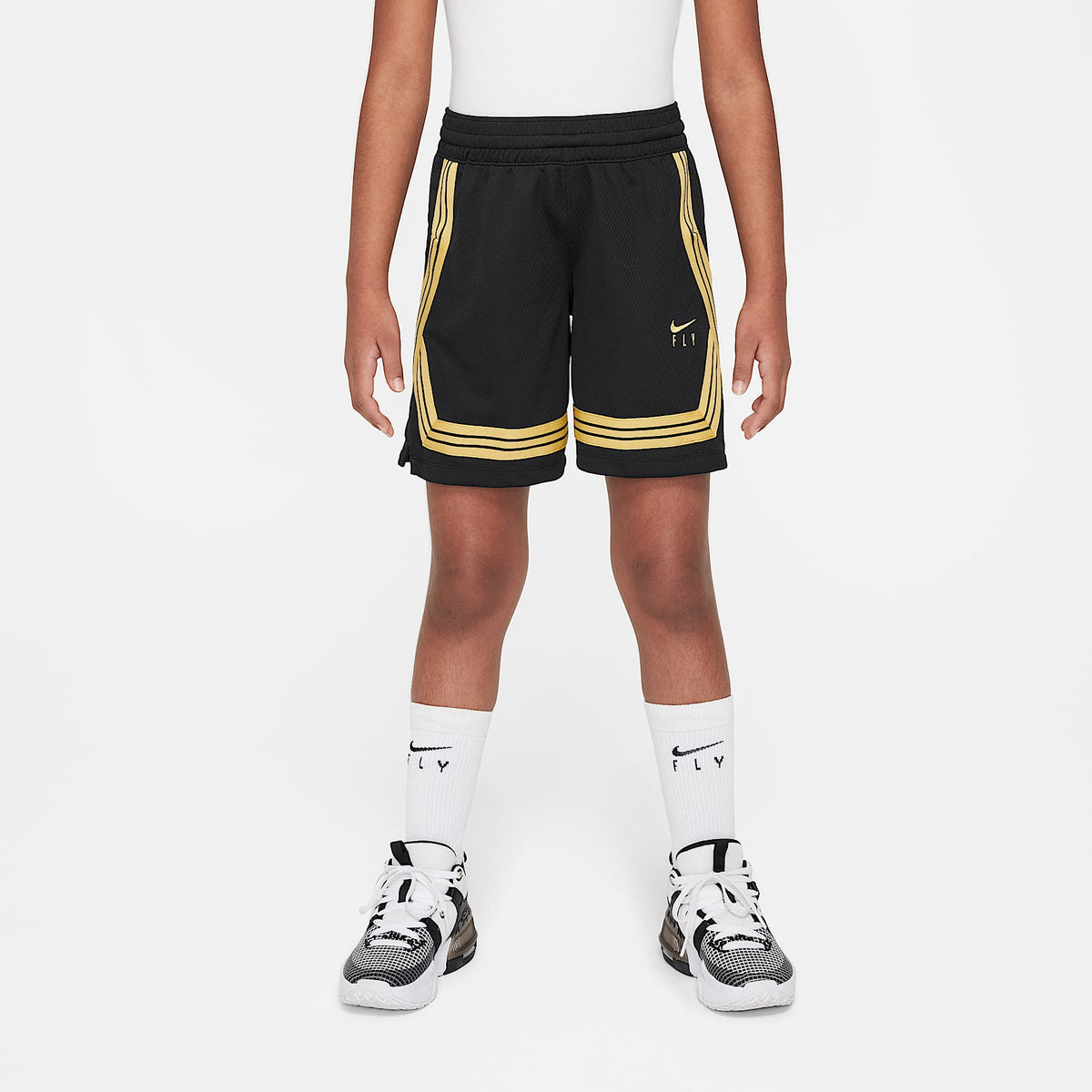 Shorts de básquetbol para niña talla grande Nike Fly Crossover – Negro/Oro infinito – vista 1
