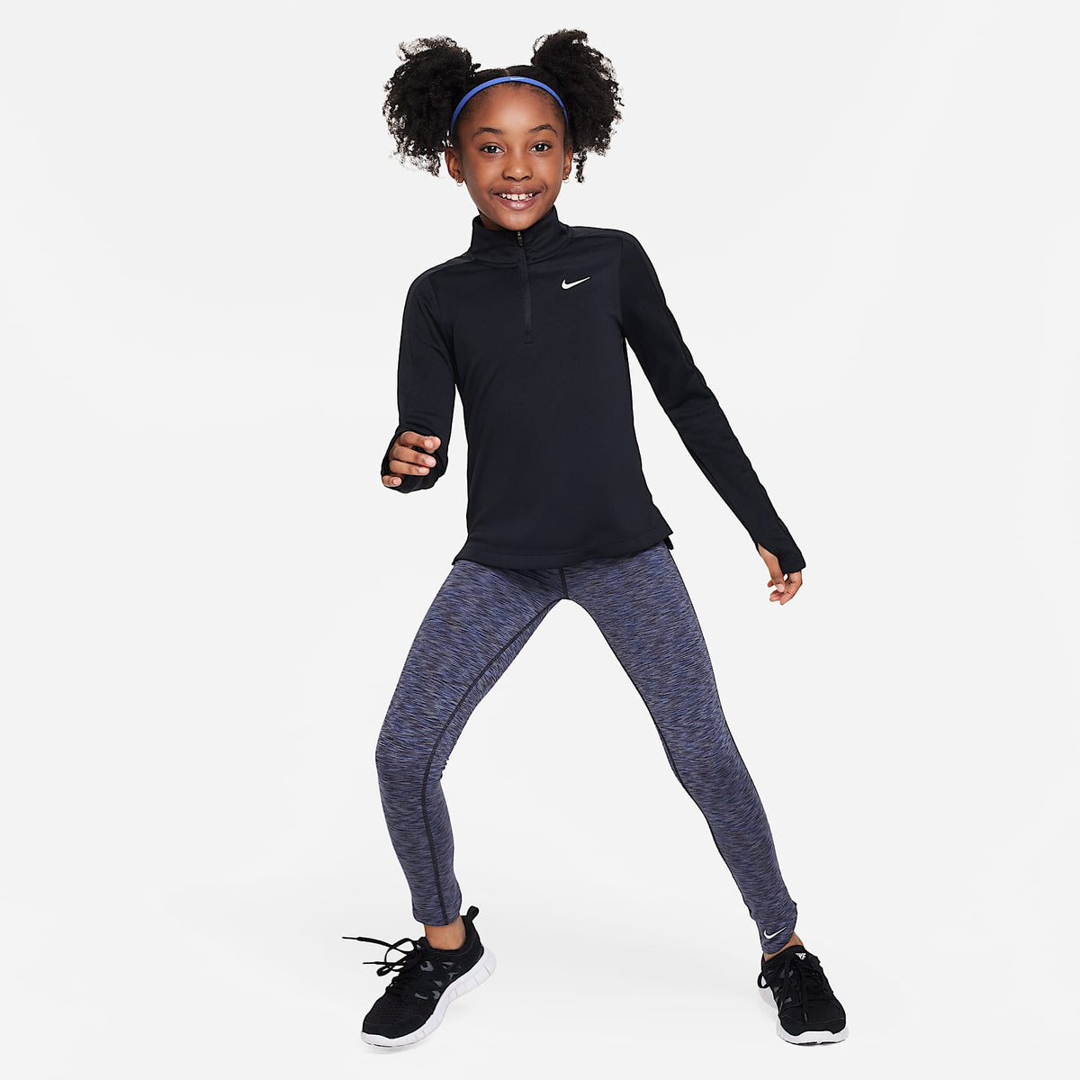 Playera de manga larga Dri-FIT con cierre de 1/4 para niña Nike – Negro/Blanco – vista 6
