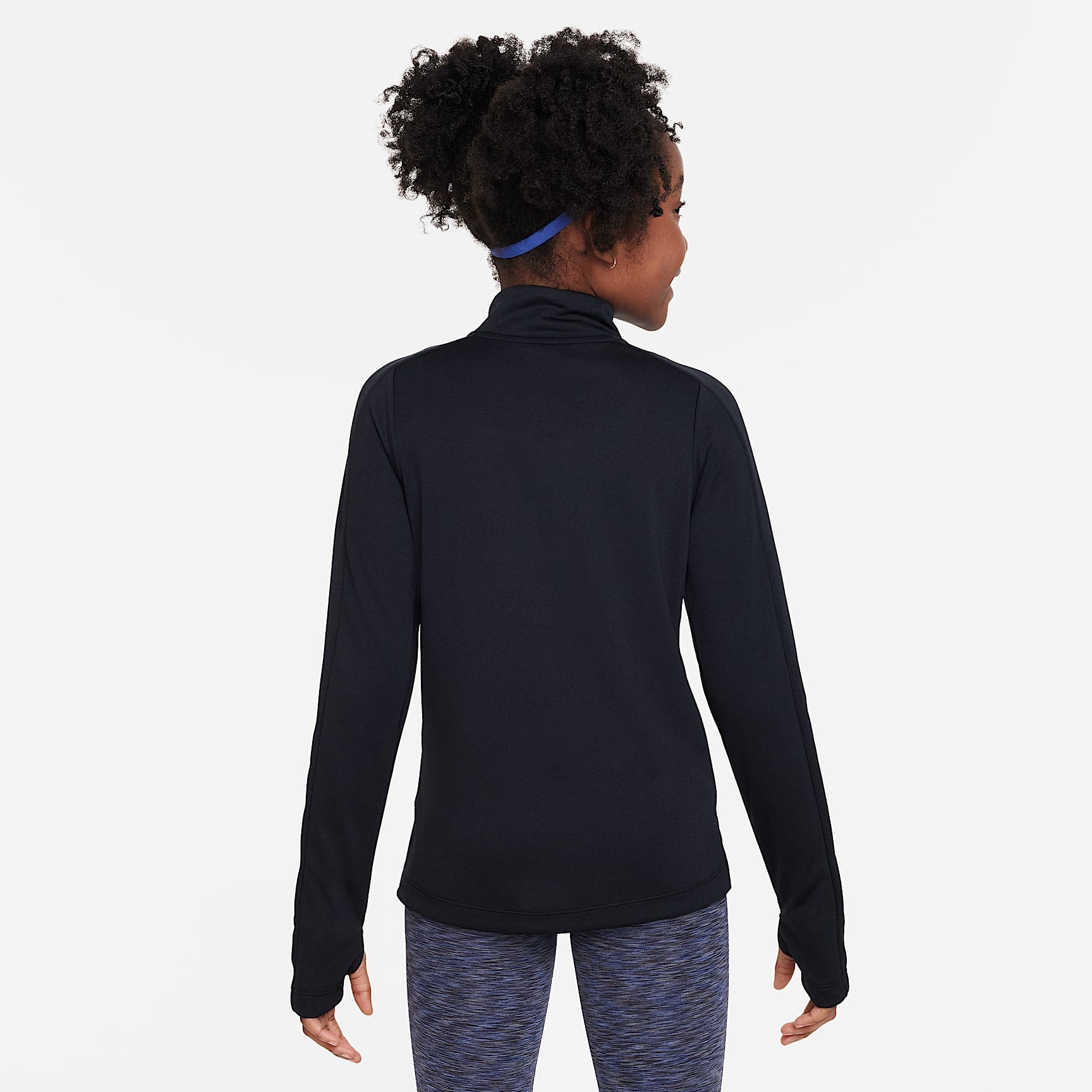 Playera de manga larga Dri-FIT con cierre de 1/4 para niña Nike – Negro/Blanco – vista 2