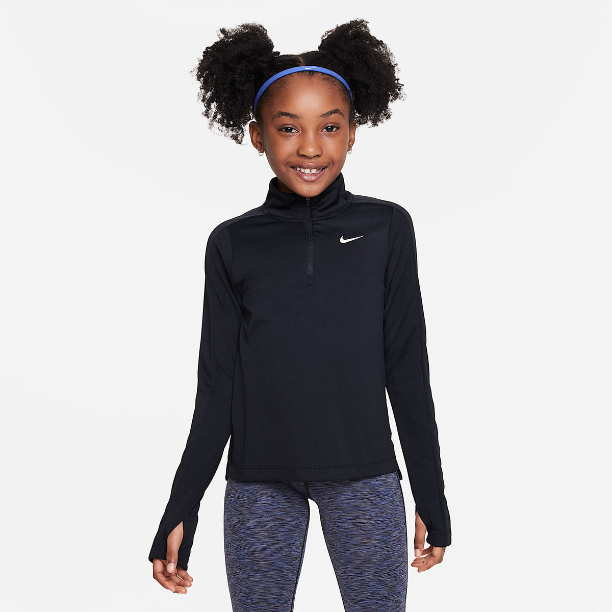 Playera de manga larga Dri-FIT con cierre de 1/4 para niña Nike – Negro/Blanco – vista 1