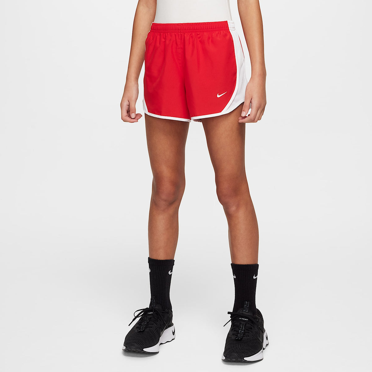 Shorts de correr Dri-FIT para niña talla grande Nike Tempo – Rojo universitario/Blanco/Blanco/Blanco – vista 1