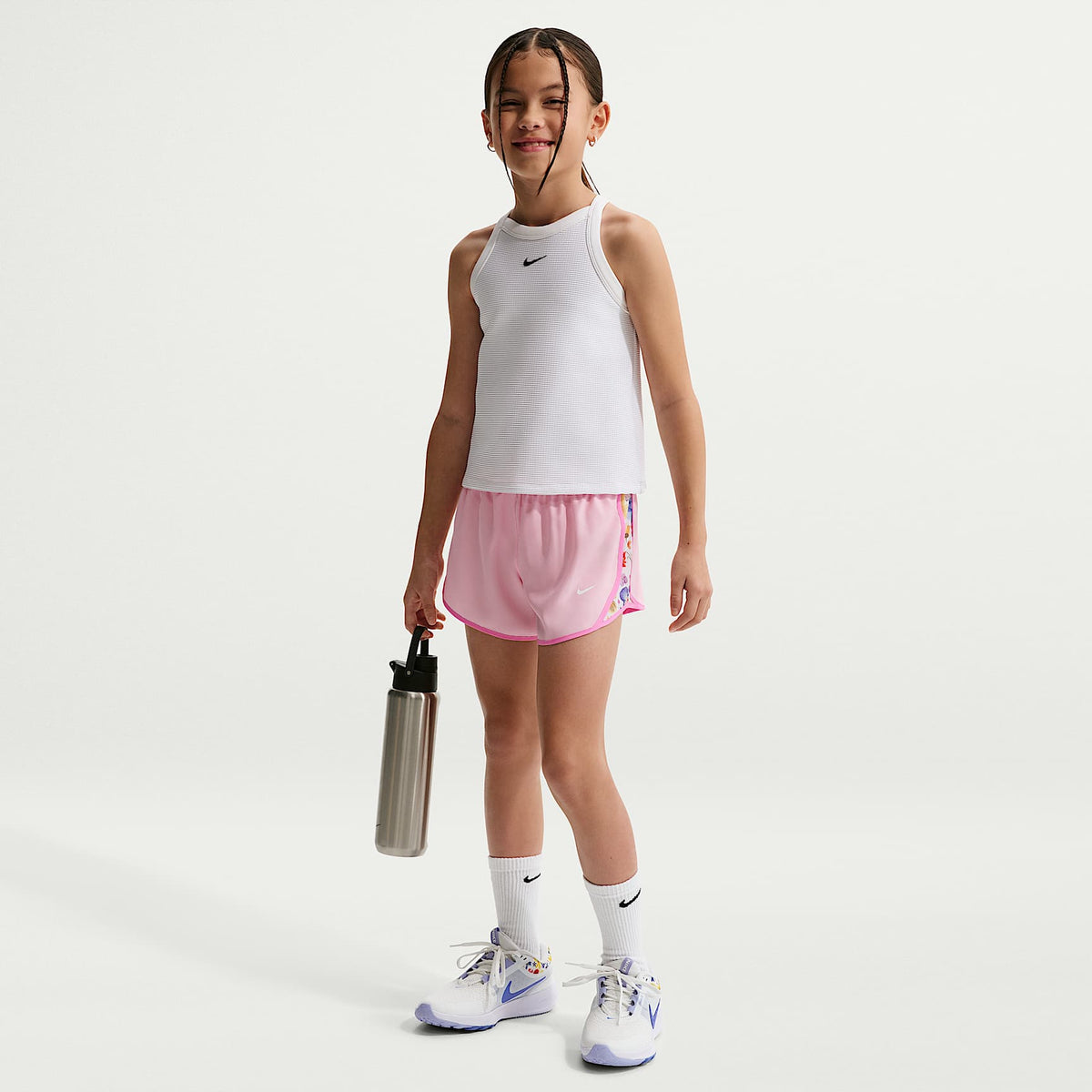 Shorts de correr Dri-FIT para niña talla grande Nike Tempo – Rosa suave medio/Rosa alegre/Blanco cumbre – vista 1