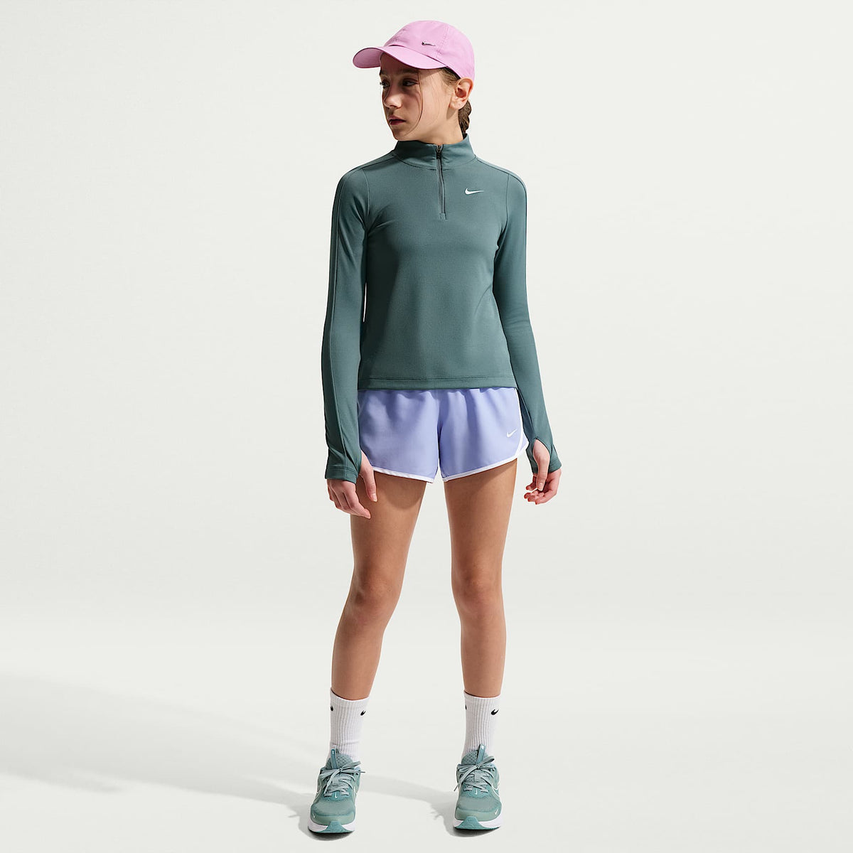 Shorts de correr Dri-FIT para niña talla grande Nike Tempo – Cardo claro/Cardo claro/Blanco/Blanco – vista 1