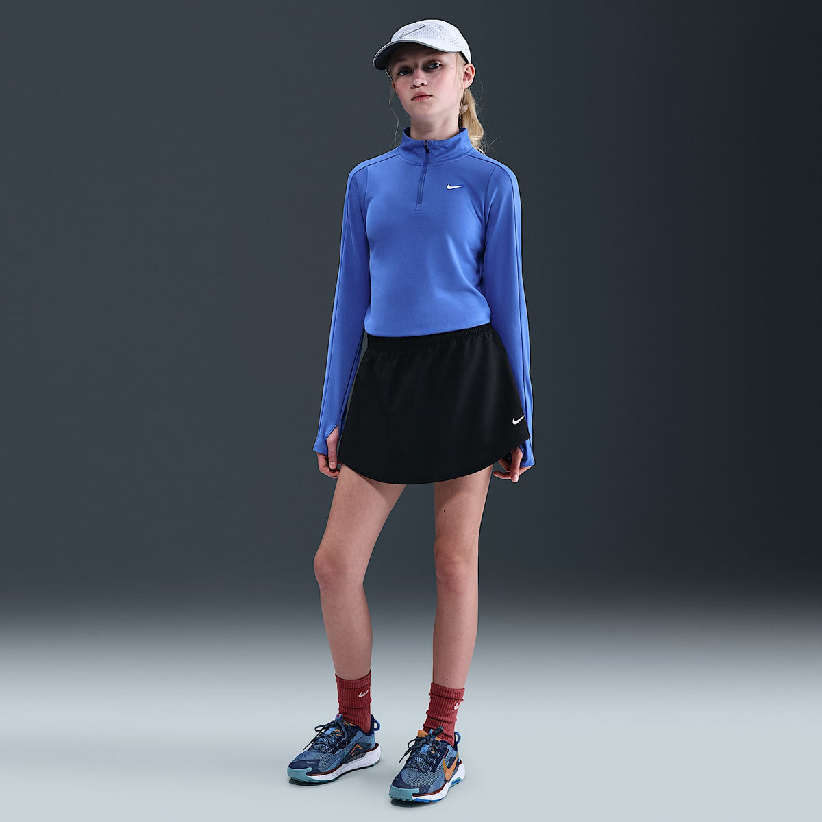 Skort Dri-FIT de tiro alto para niña talla grande Nike One – Negro/Blanco – vista 1