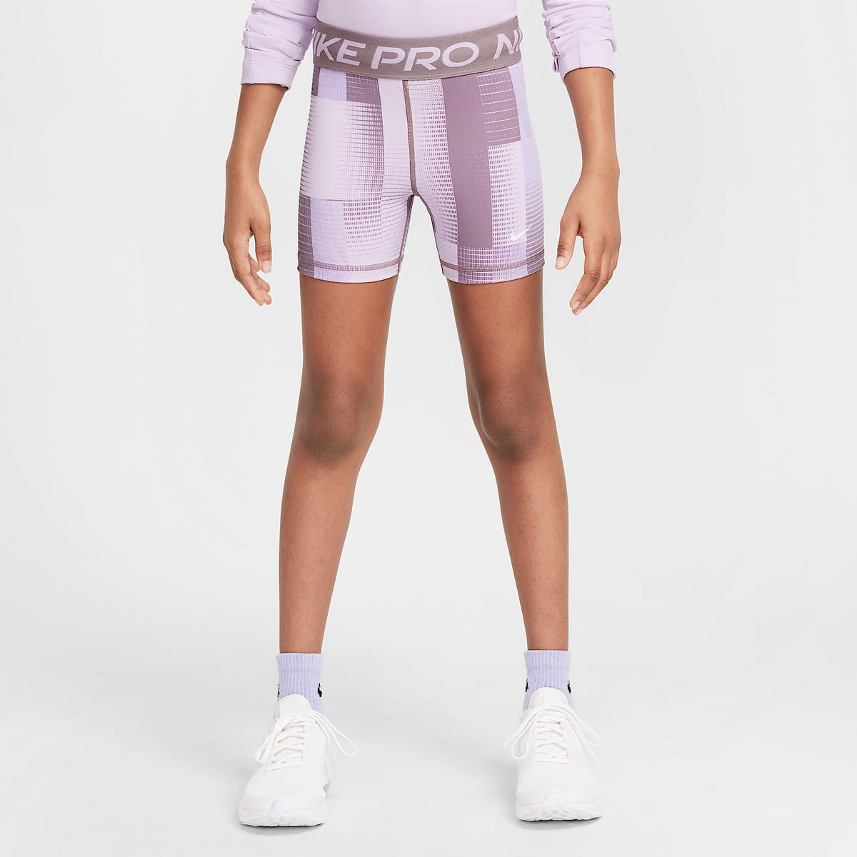 Shorts de 13 cm para niña Nike Pro – Hortensias/Gris topo/Blanco – vista 1