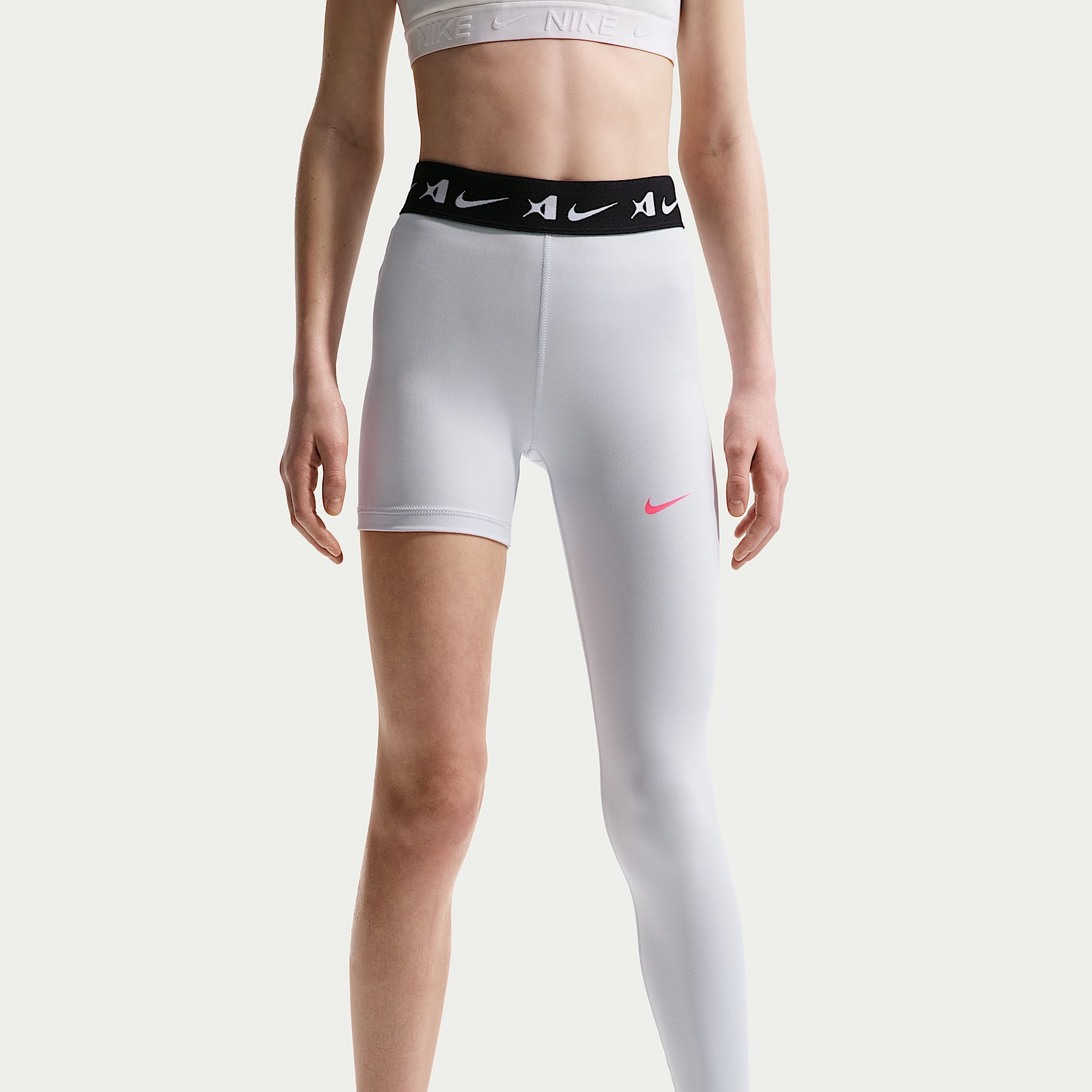 Leggings de básquetbol asimétricos de una sola pierna de tiro medio para niña A'ja Wilson – Platino puro/Hiperrosa – vista 2