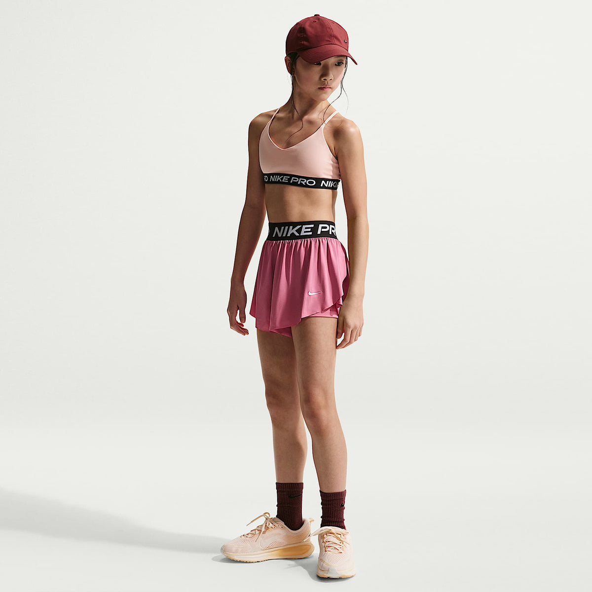 Shorts Dri-FIT 2 en 1 para niña talla grande Nike Pro – Peonía/Negro/Blanco – vista 1